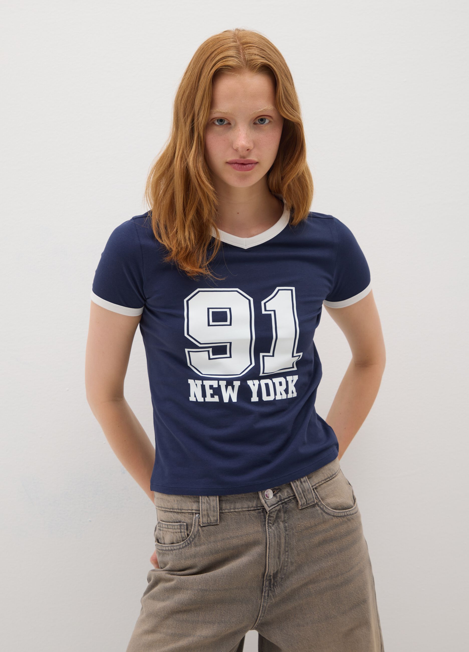 T-shirt in cotone elasticizzato blu regular fit