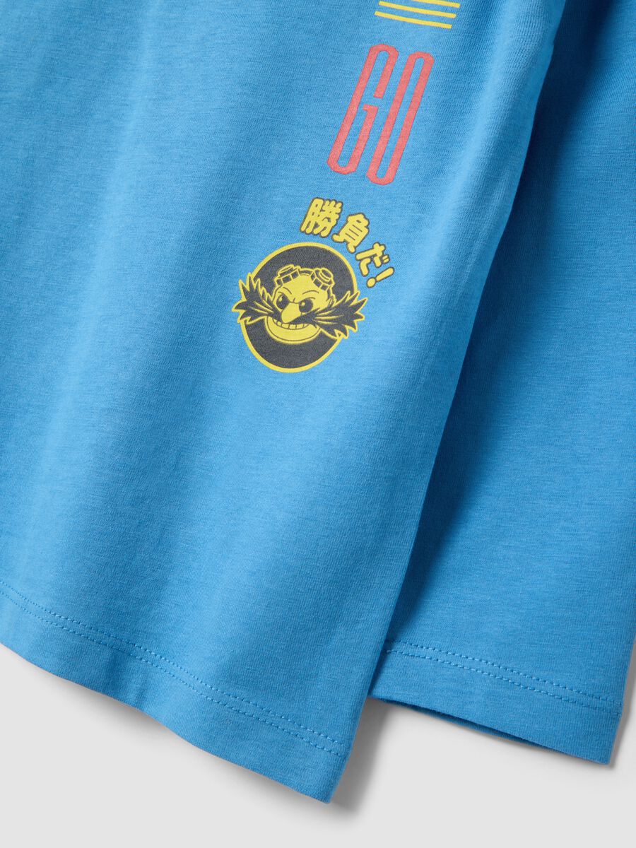 T-shirt azzurra in jersey di puro cotone con girocollo e stampa Sonic_3