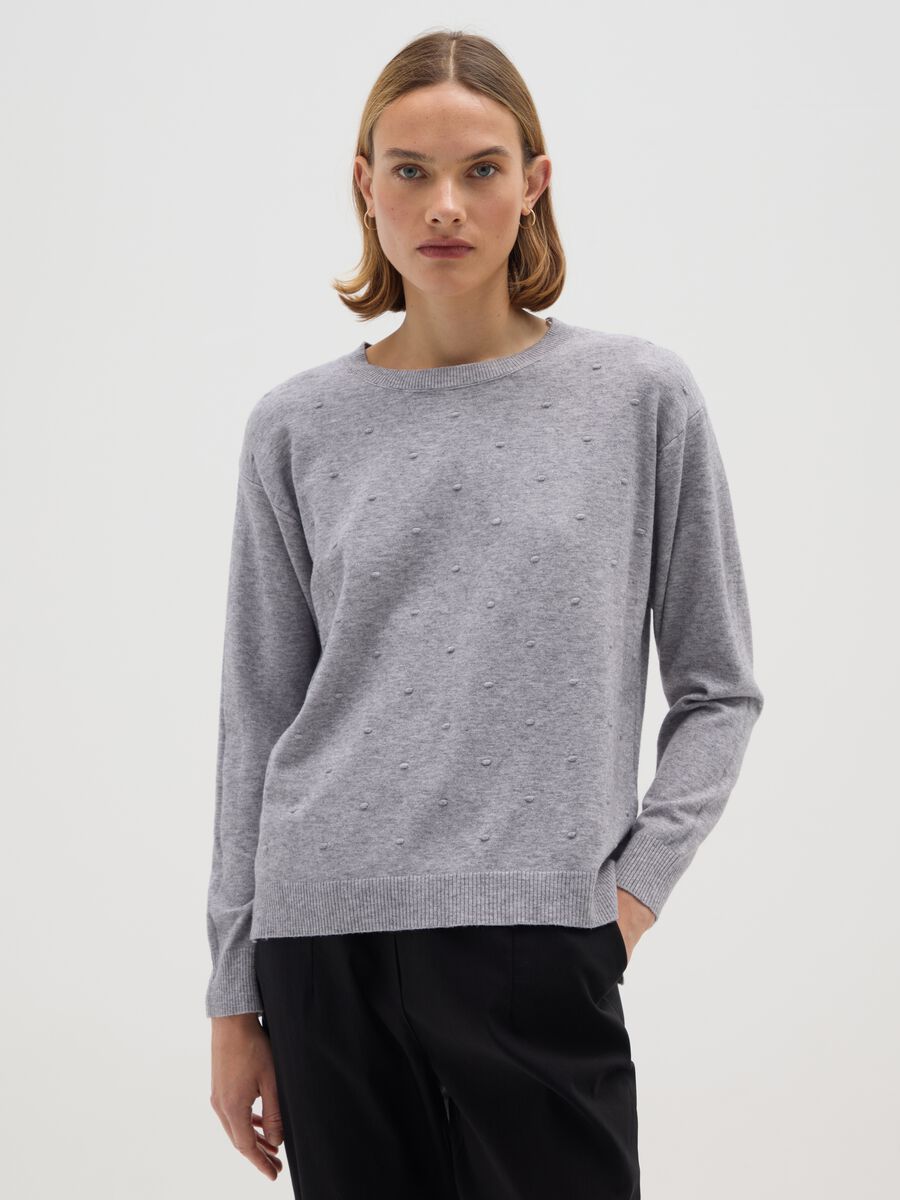 Grey Long-Sleeve Top with Textured Details_0