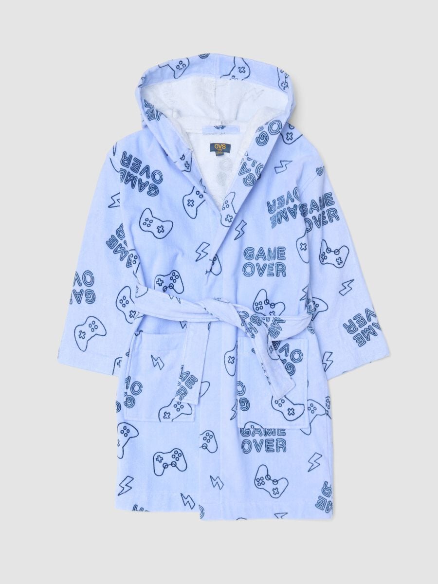Light blue pure organic cotton hooded bathrobe_0