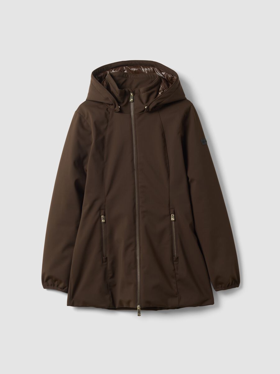 Brown stretch-fabric parka with hood, regular fit_4