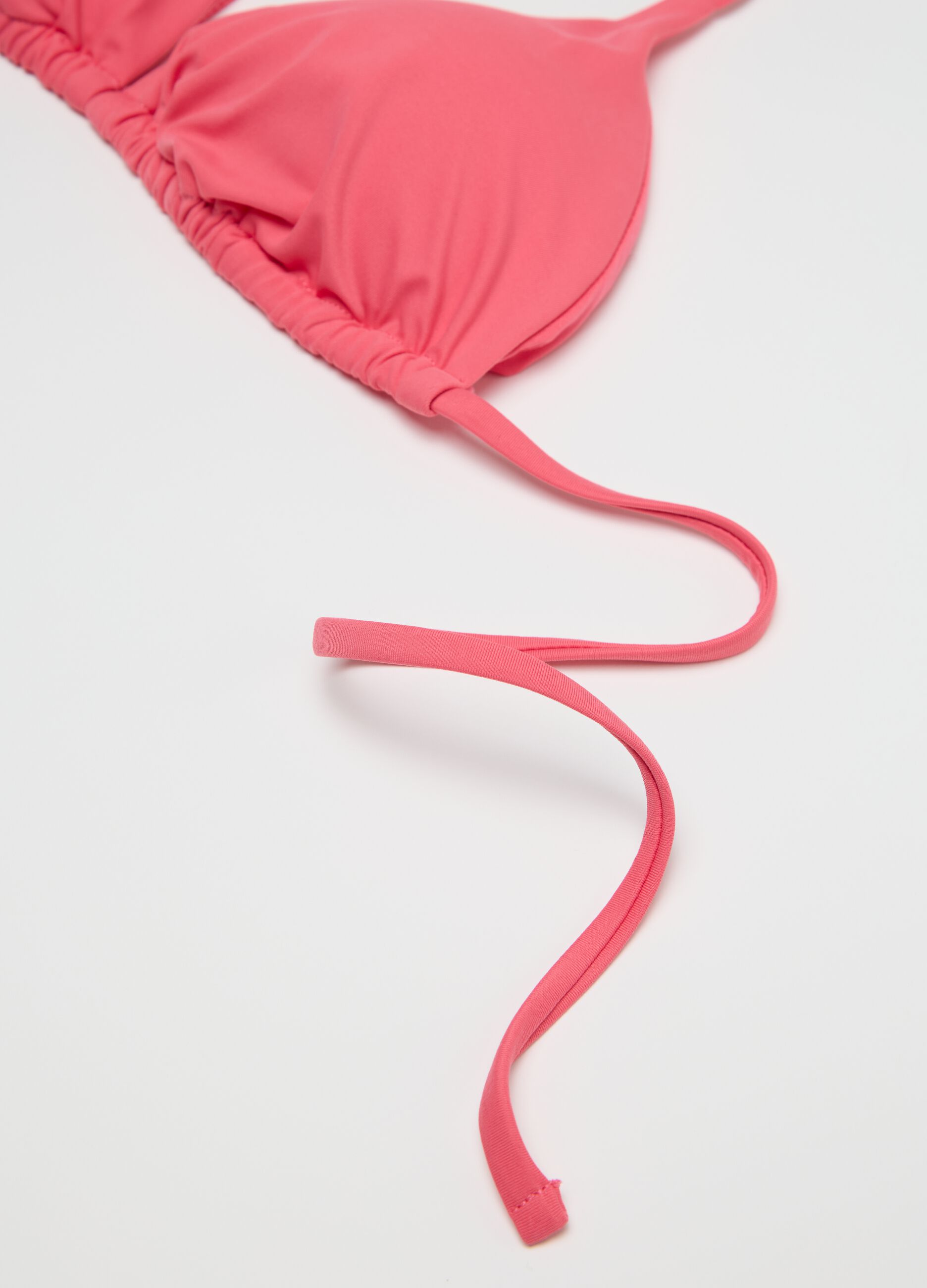 Pink triangle bikini top with ties