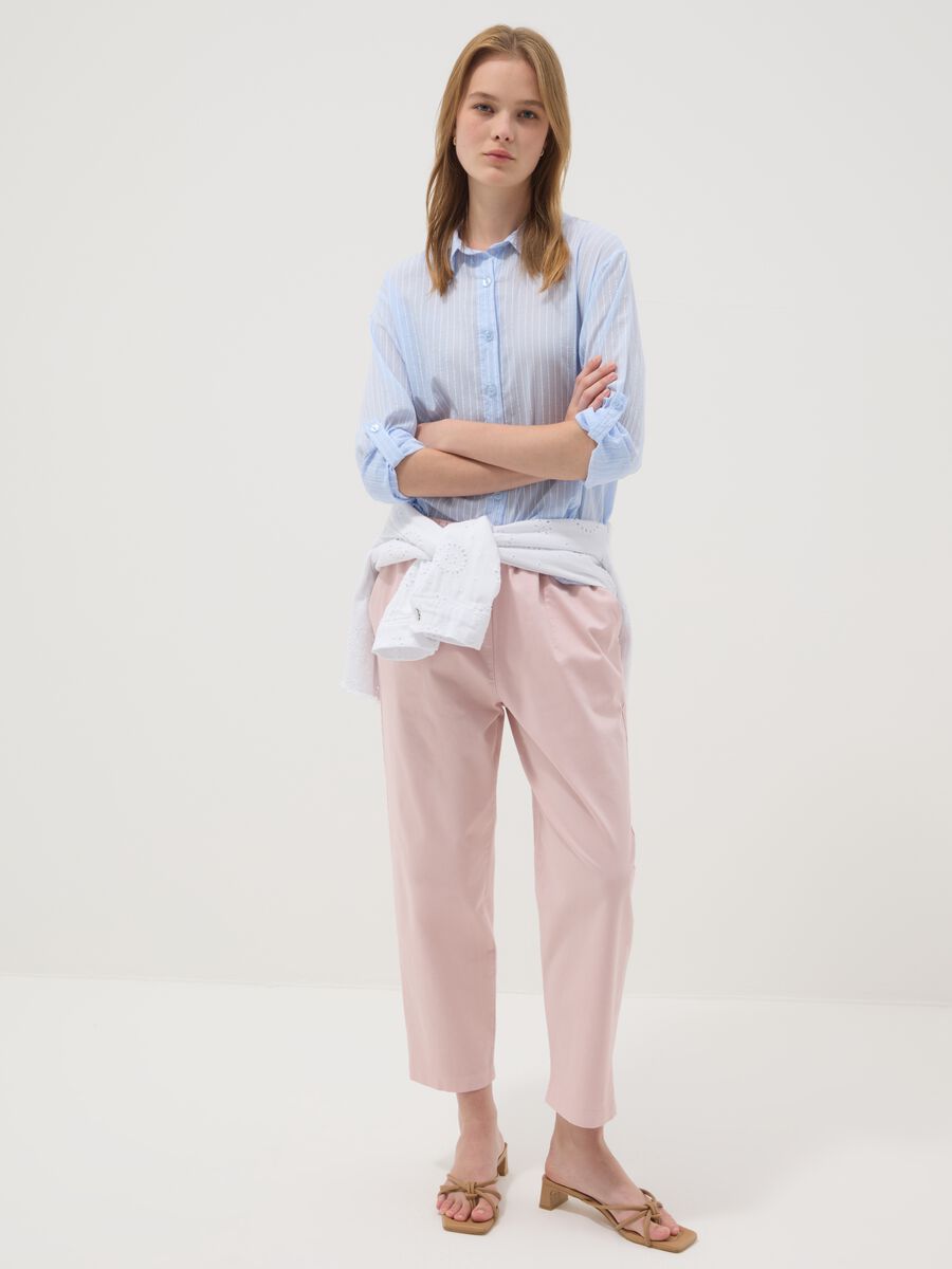 Pink regular-fit stretch cotton trousers_0