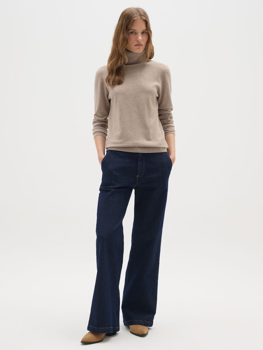 Beige turtleneck regular fit sweater_1