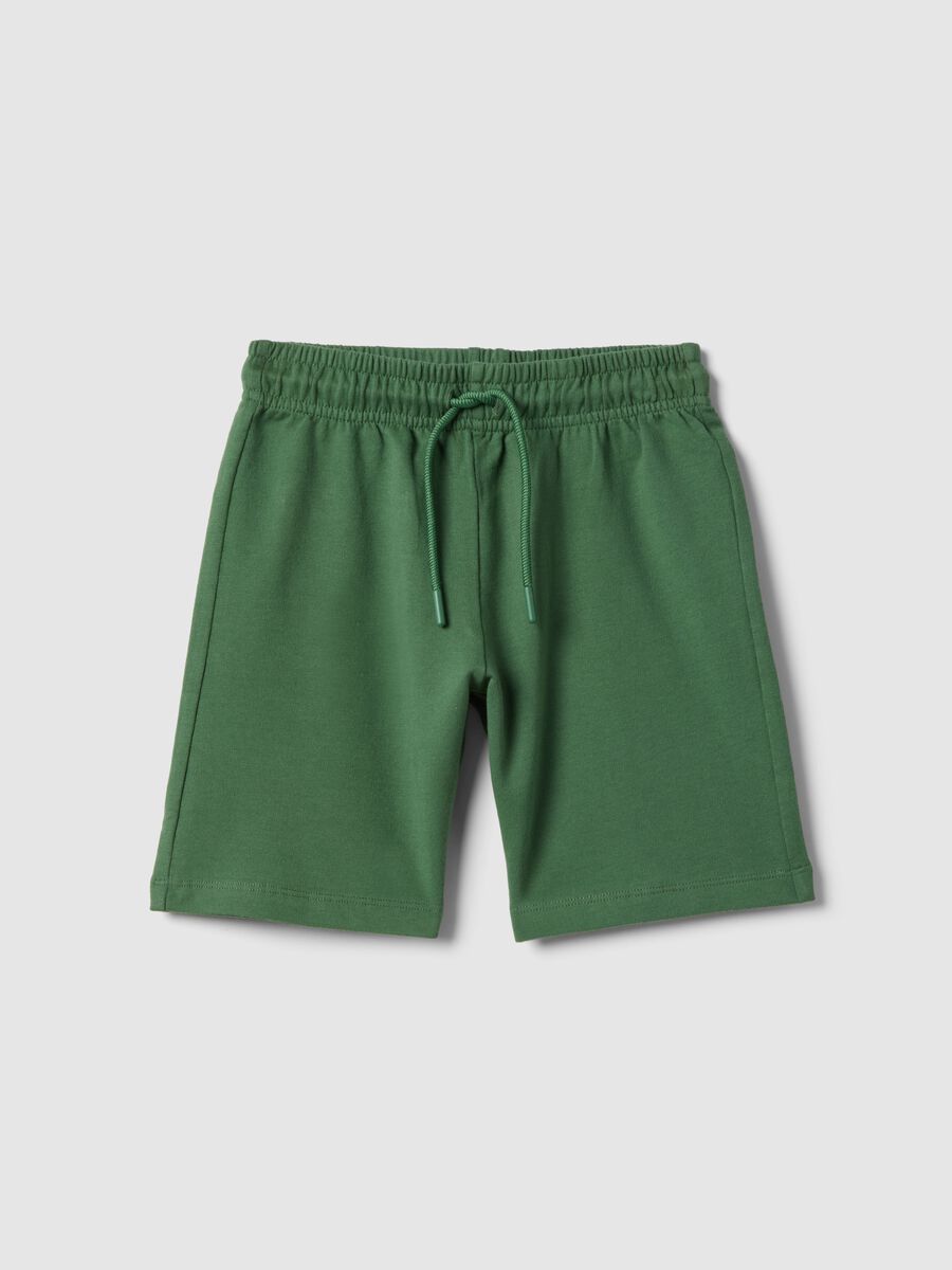 Pantaloni corti in puro cotone verde regular fit per bambino_0