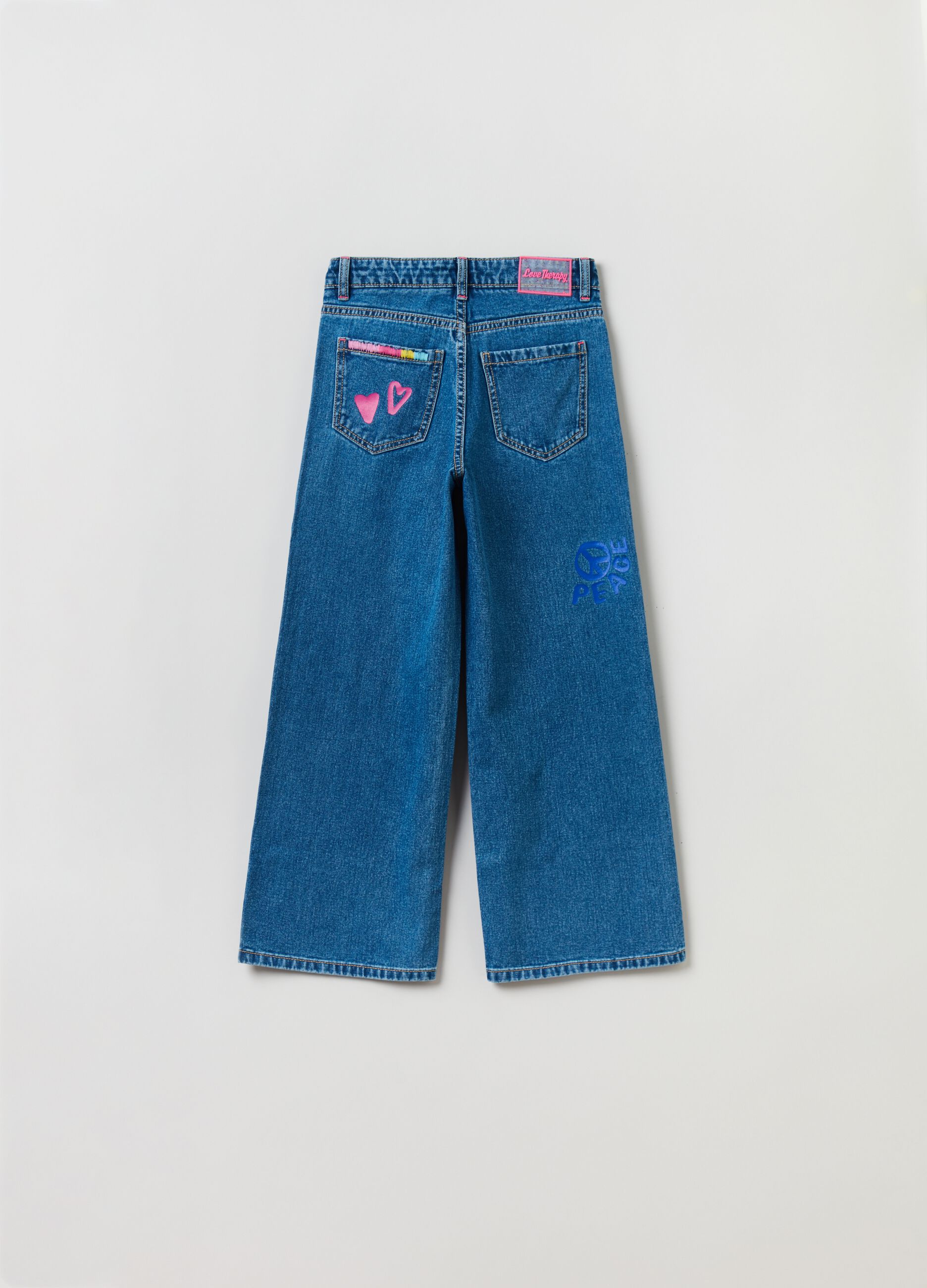 Jeans straight fit con stampa e ricami
