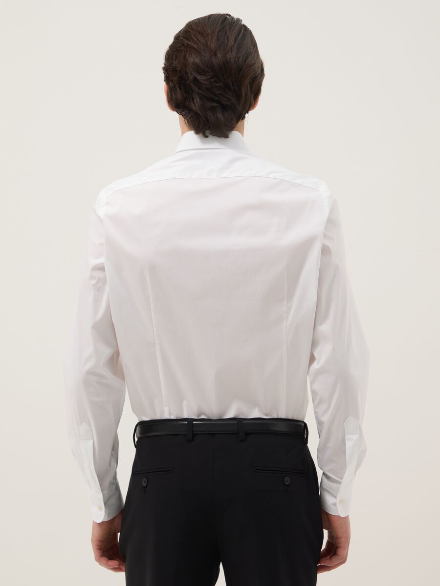 White stretch cotton slim fit shirt with classic collar_1
