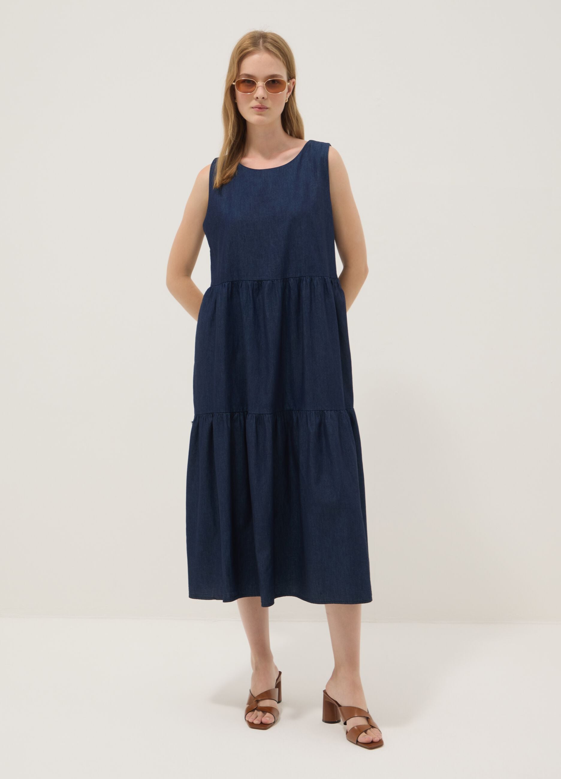 Blue midi dress in pure cotton