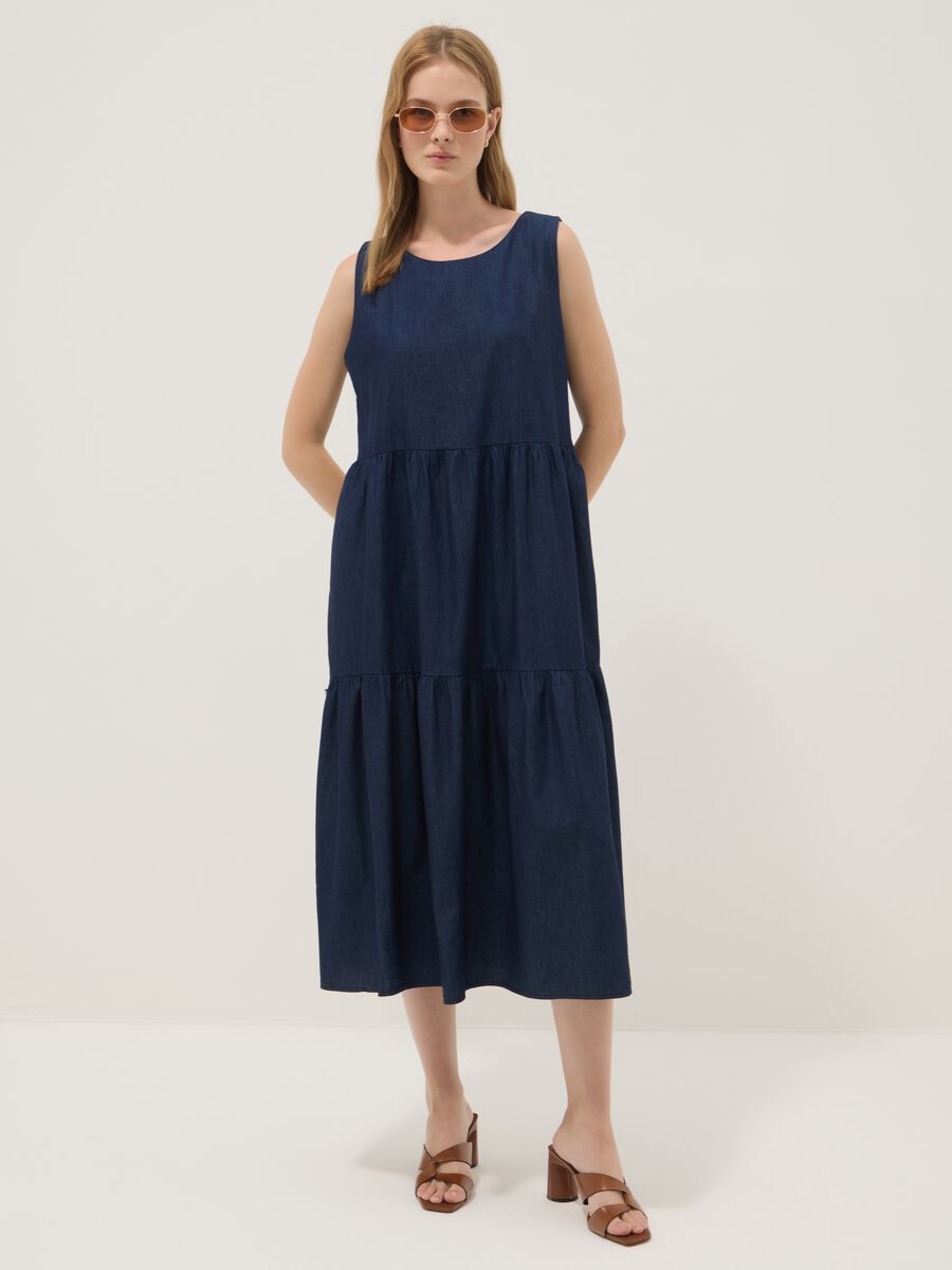 Abito midi blu in puro cotone_0
