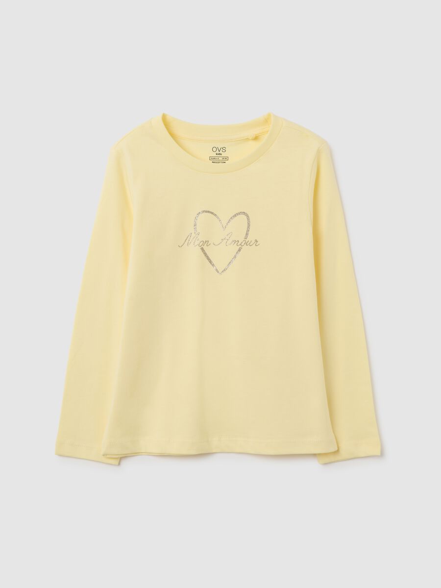 Girls' yellow pure cotton T-shirt with glitter_0