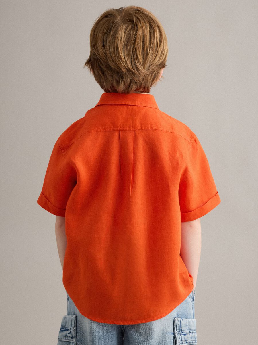 Camicia arancione in puro lino per bambino over fit_1