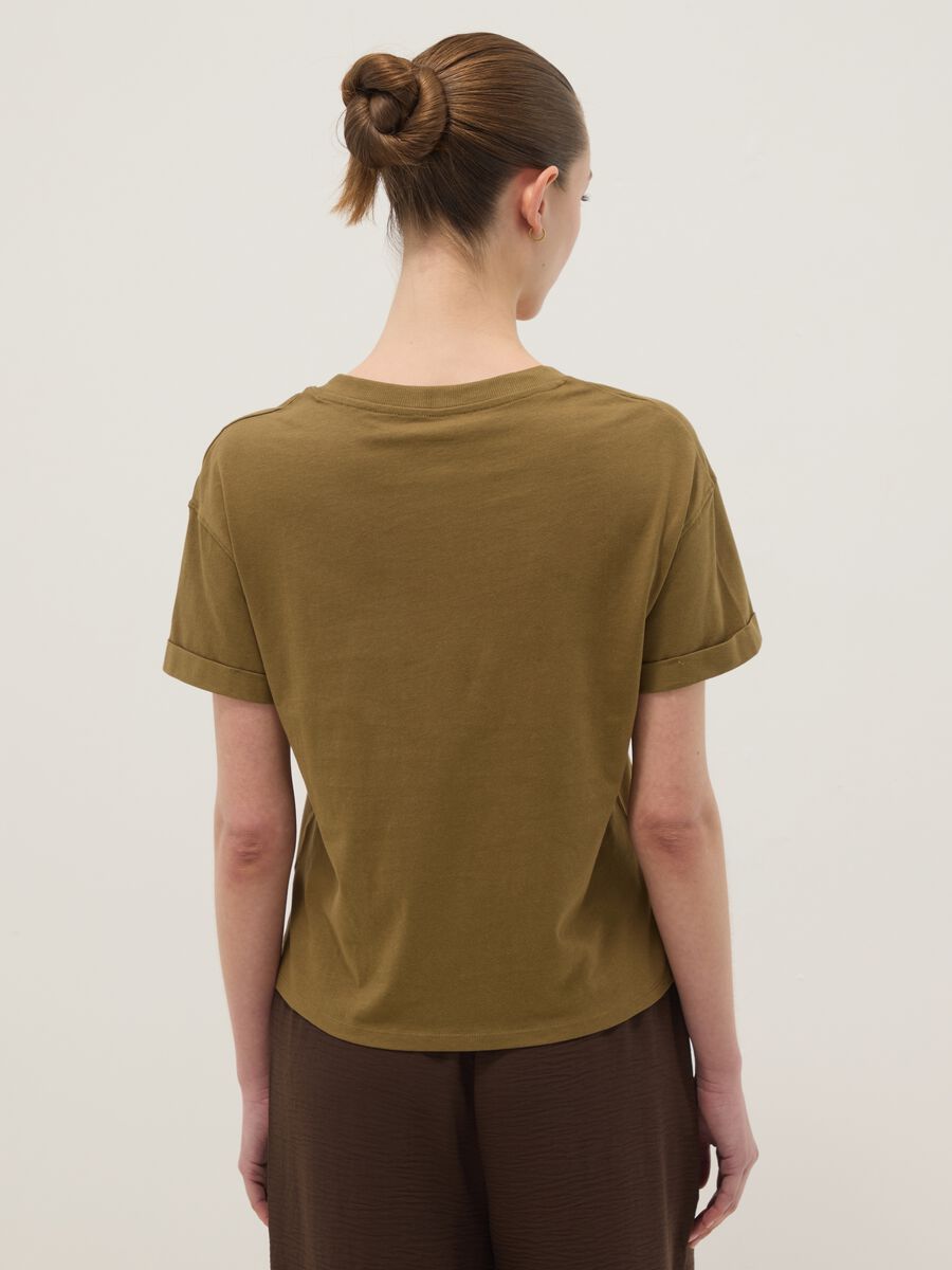 Green pure cotton V-neck relaxed fit T-shirt_3