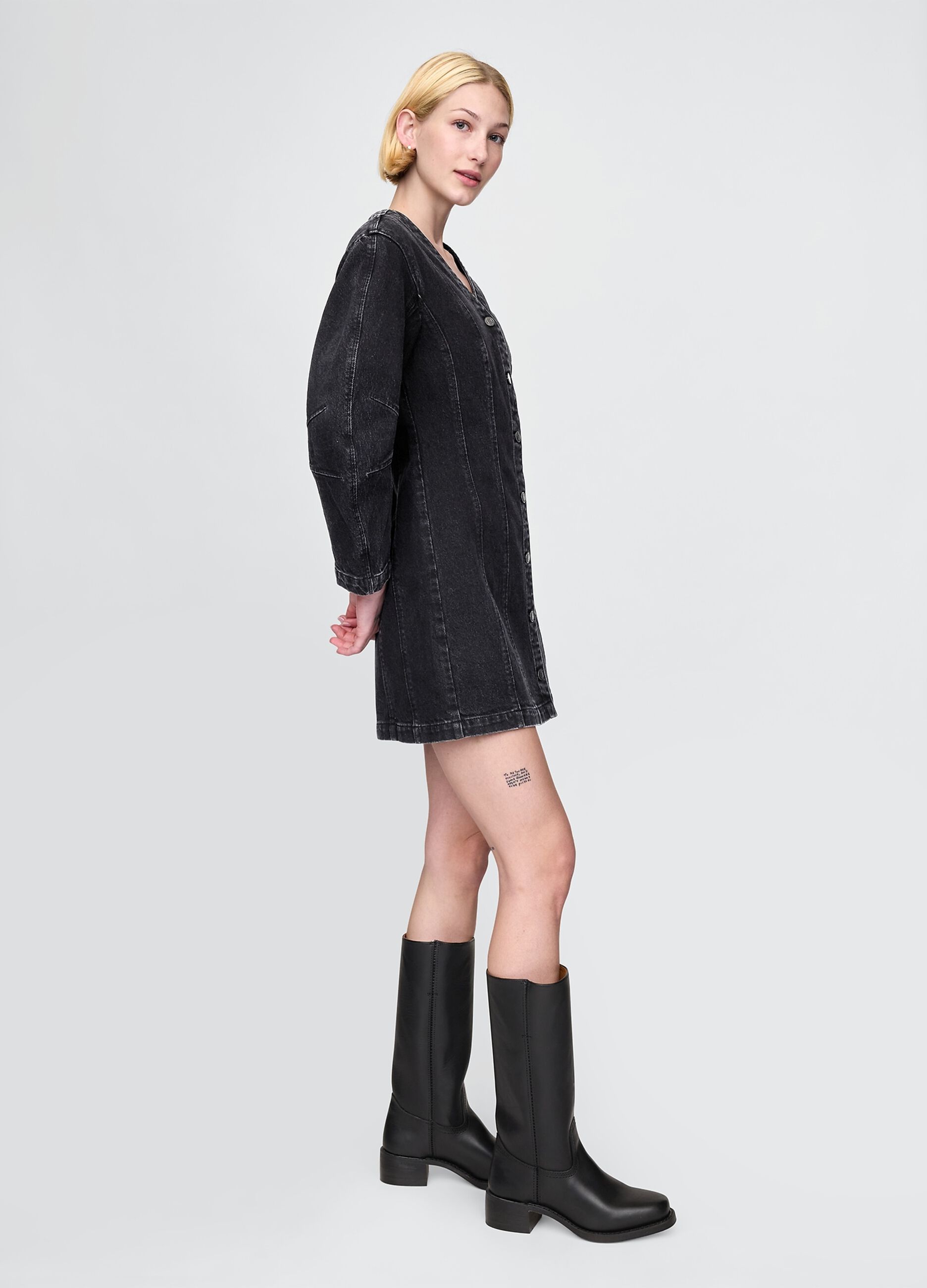 Black Denim Dress with Buttons Gap