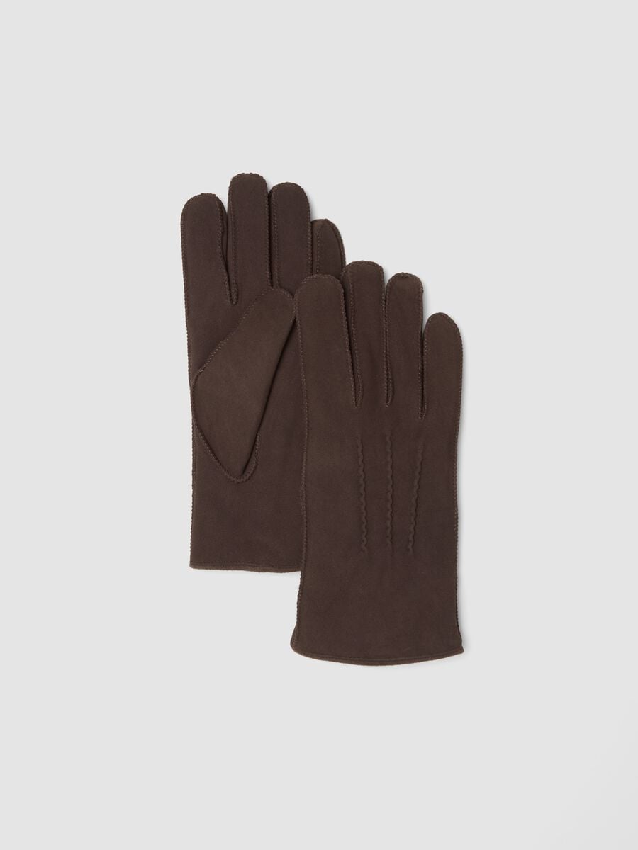 Brown gloves in pure leather_0