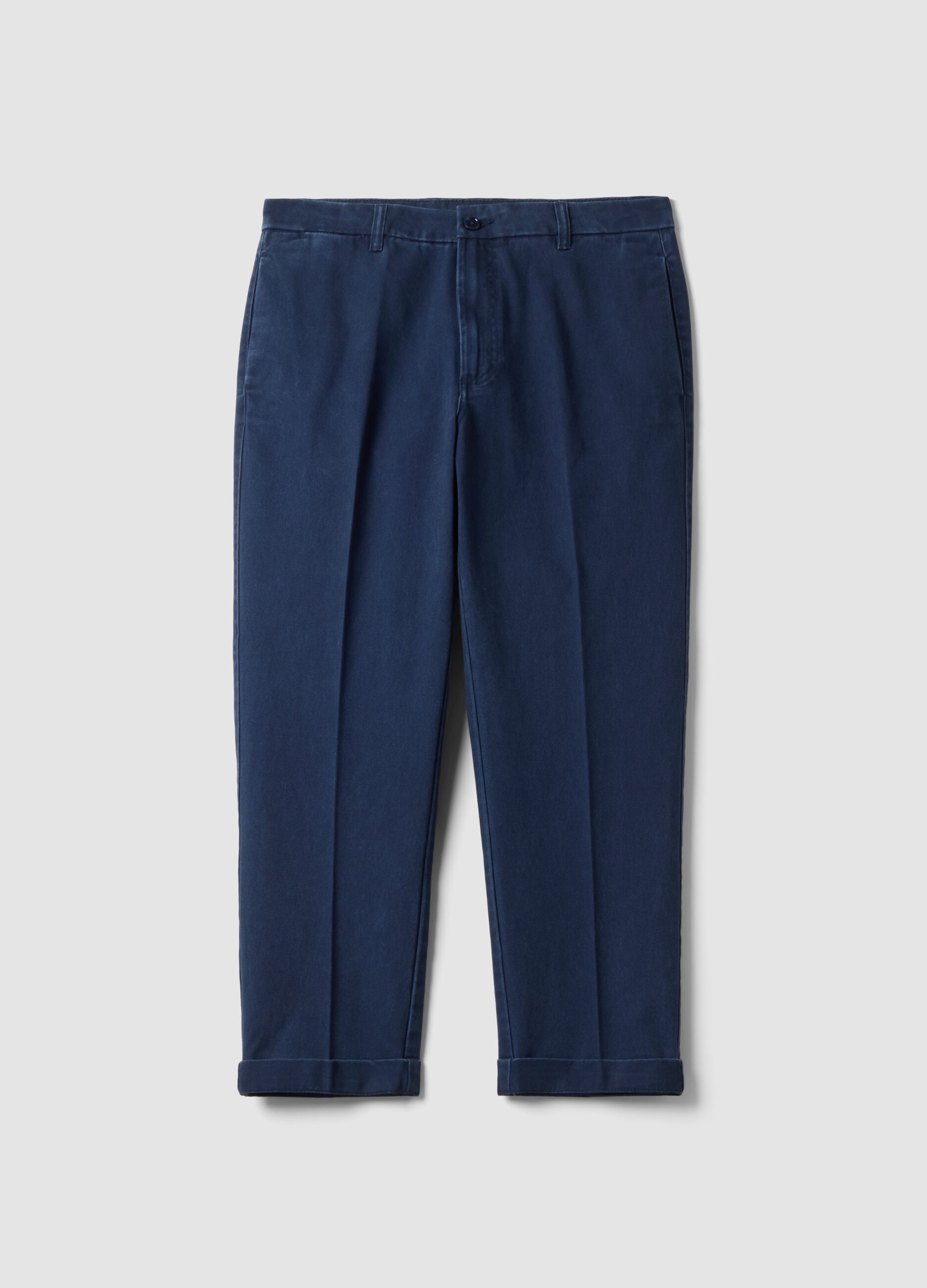 Blue pure cotton carrot-fit chino trousers