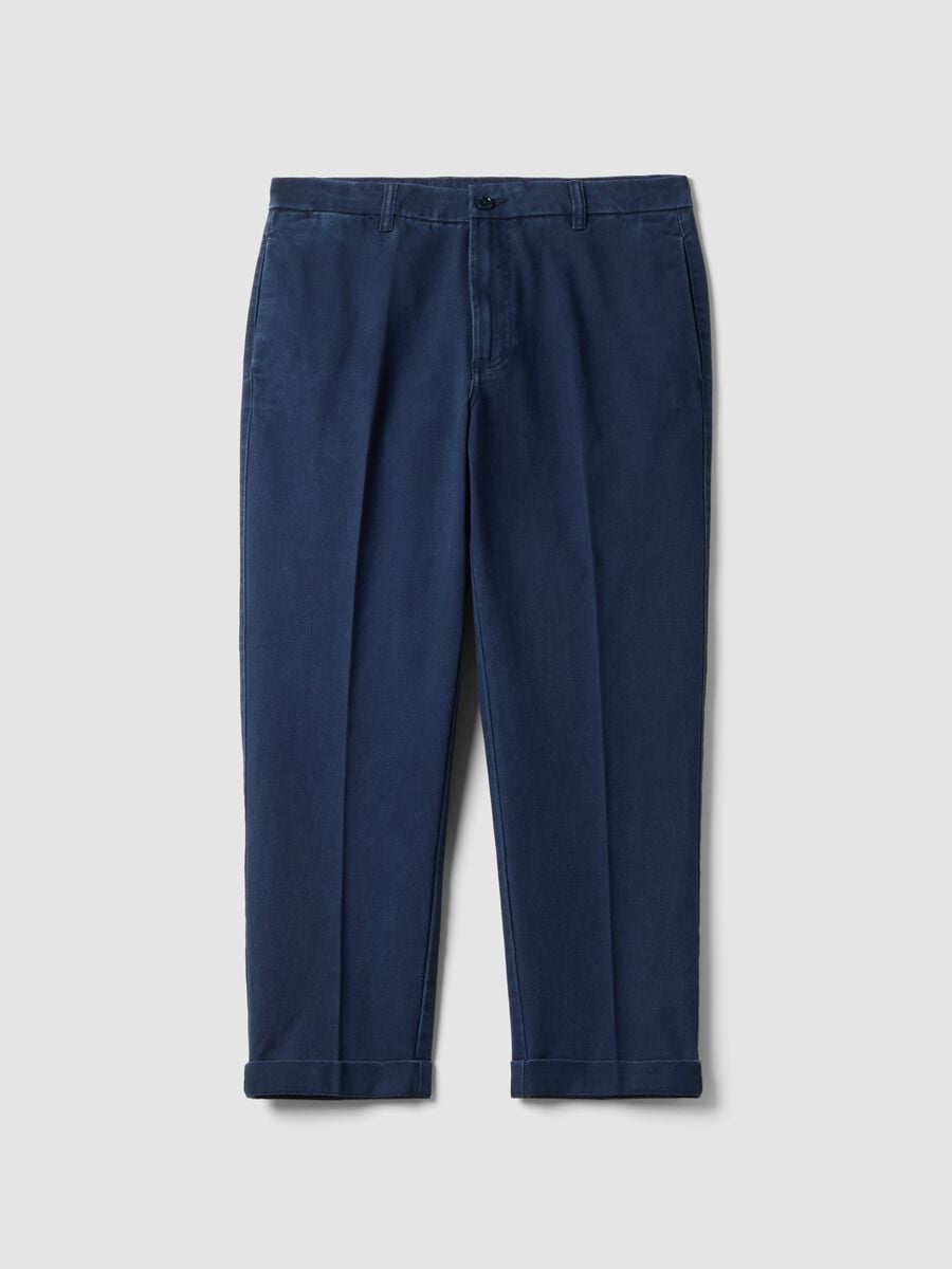 Pantaloni chino blu in puro cotone carrot fit_0