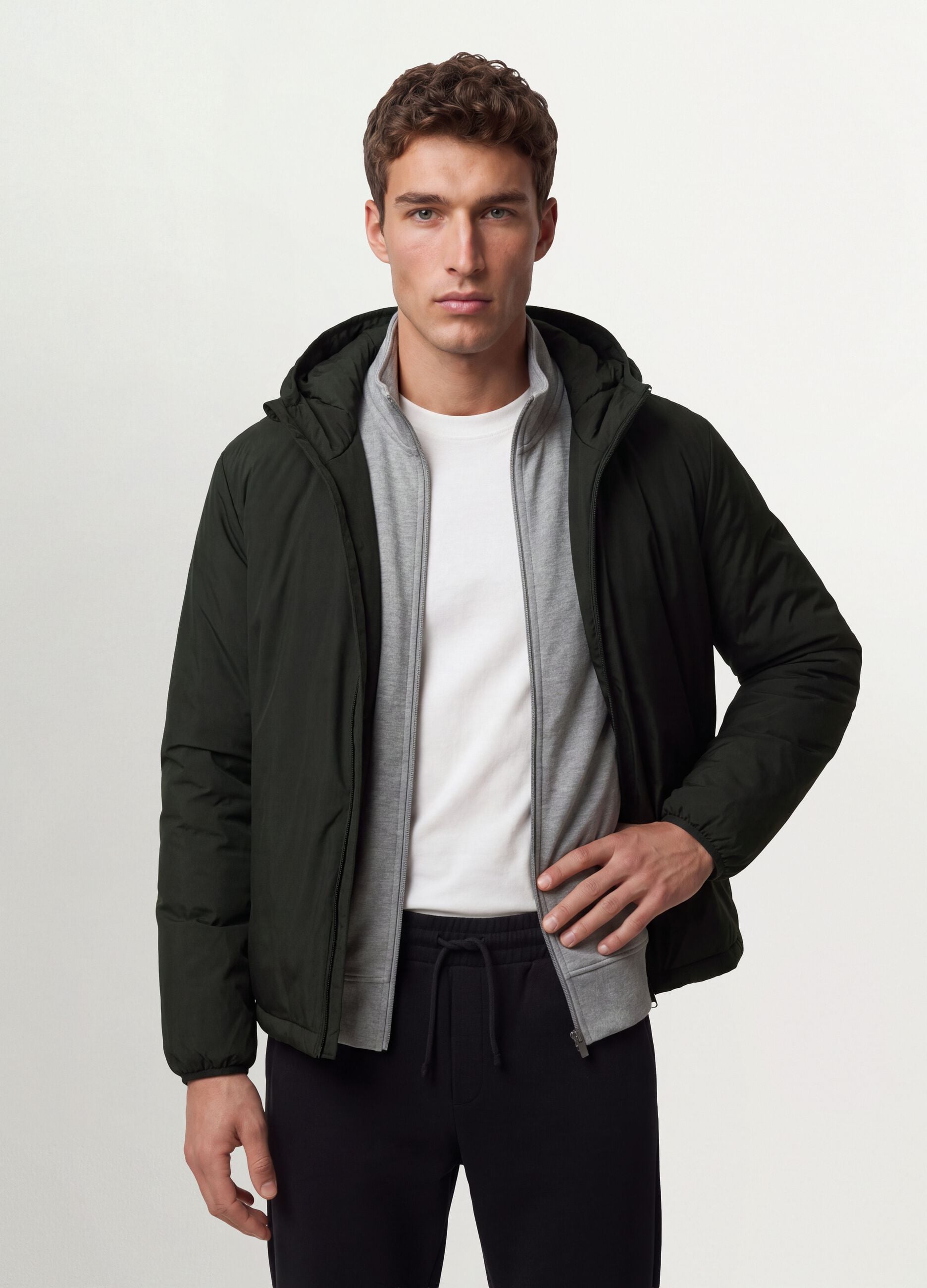Military green hooded zip jacket