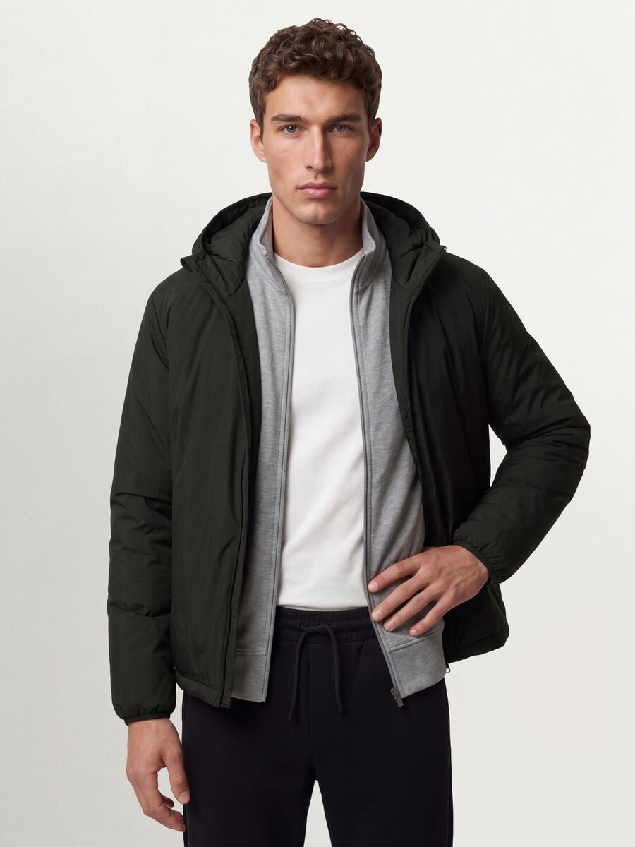 Military green hooded jacket with zip_1