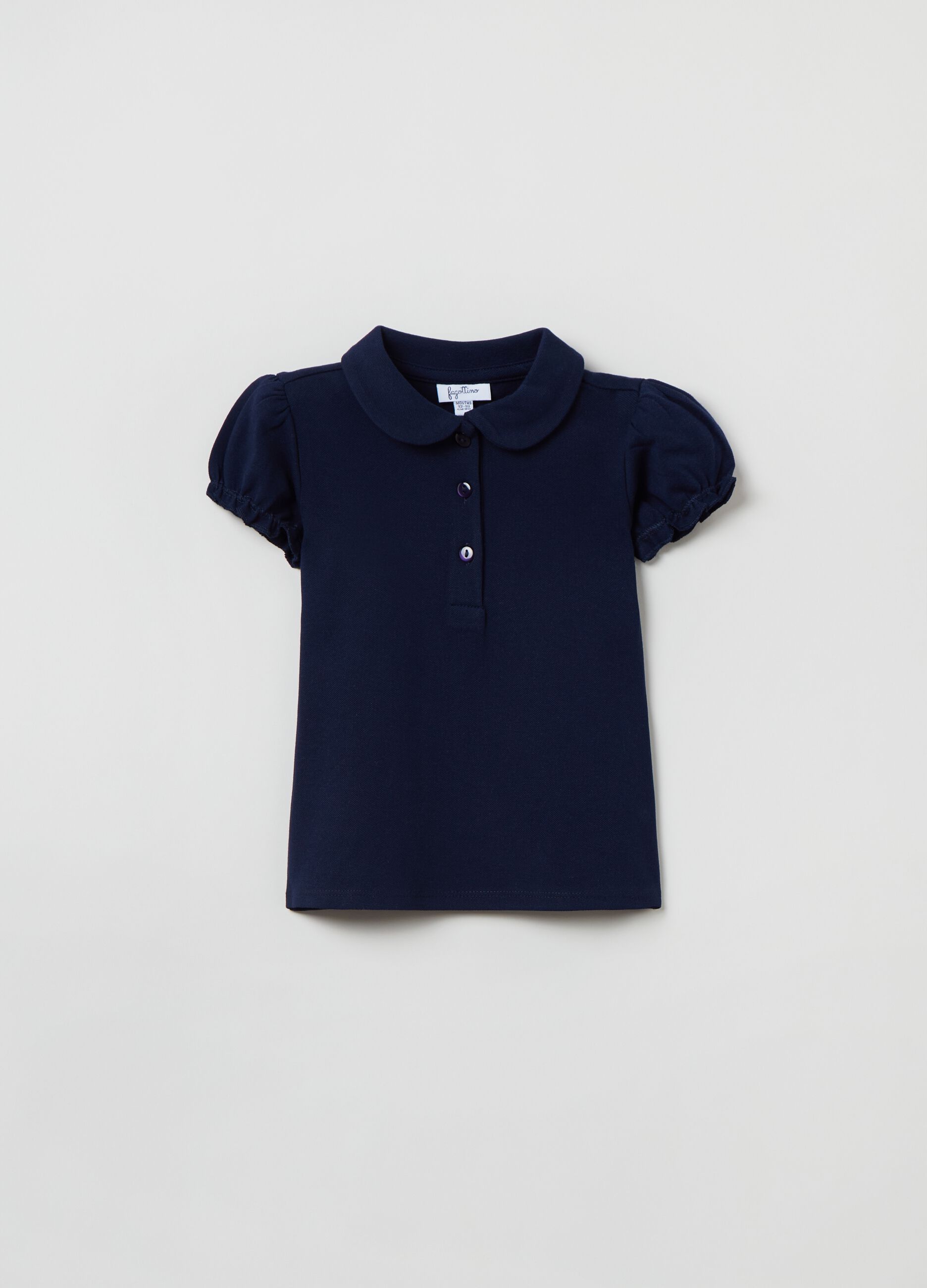 Pique polo shirt with puff sleeves