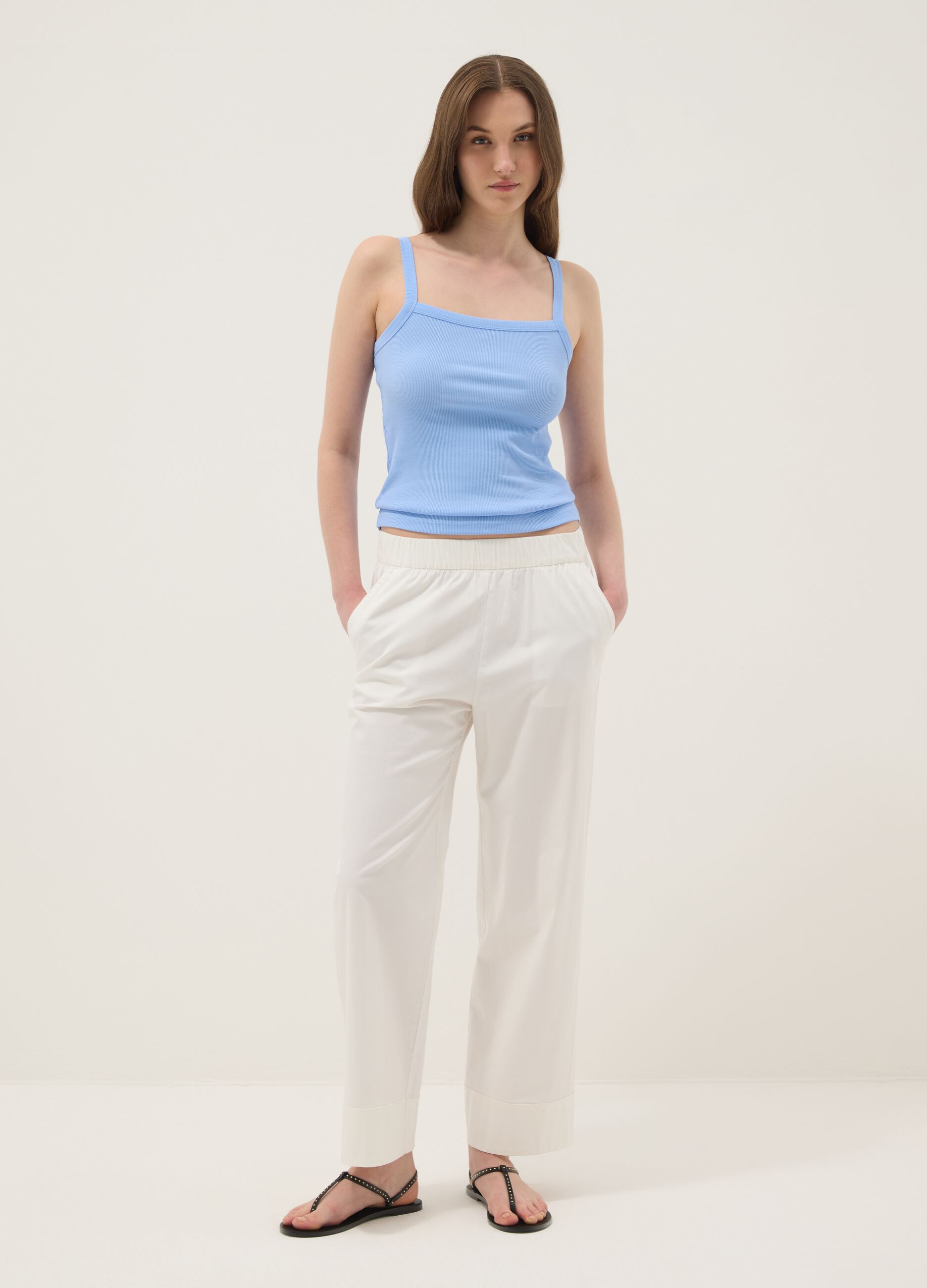Light blue pure cotton ribbed vest top
