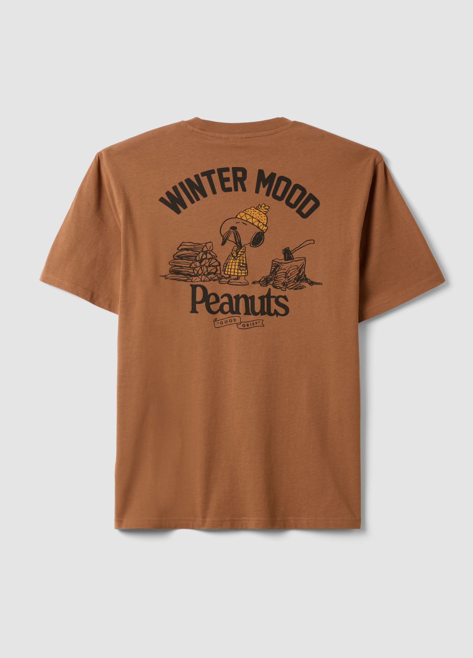 Brown pure cotton Peanuts print T-shirt, relaxed fit