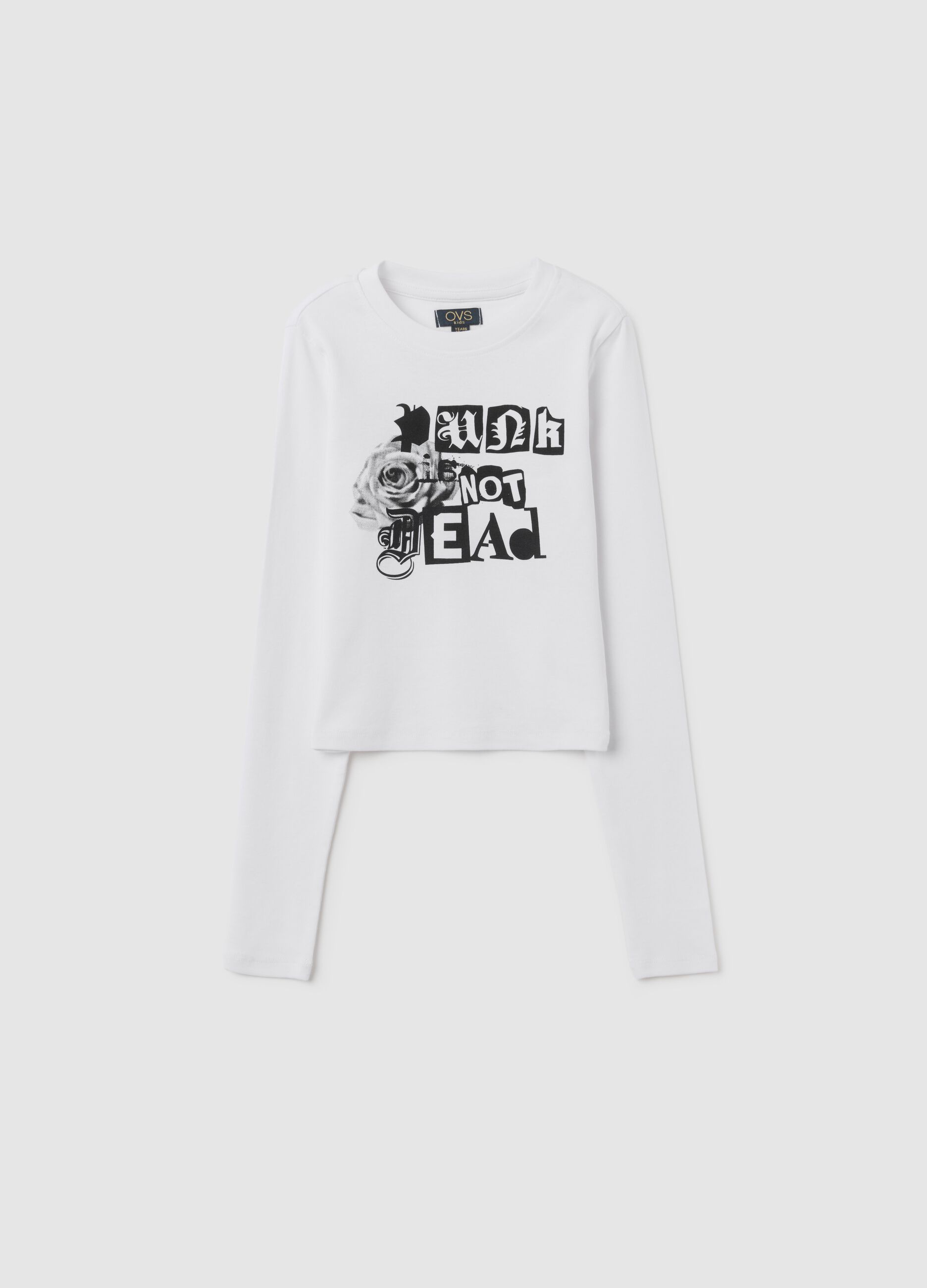 White long-sleeve t-shirt for girls in stretch cotton
