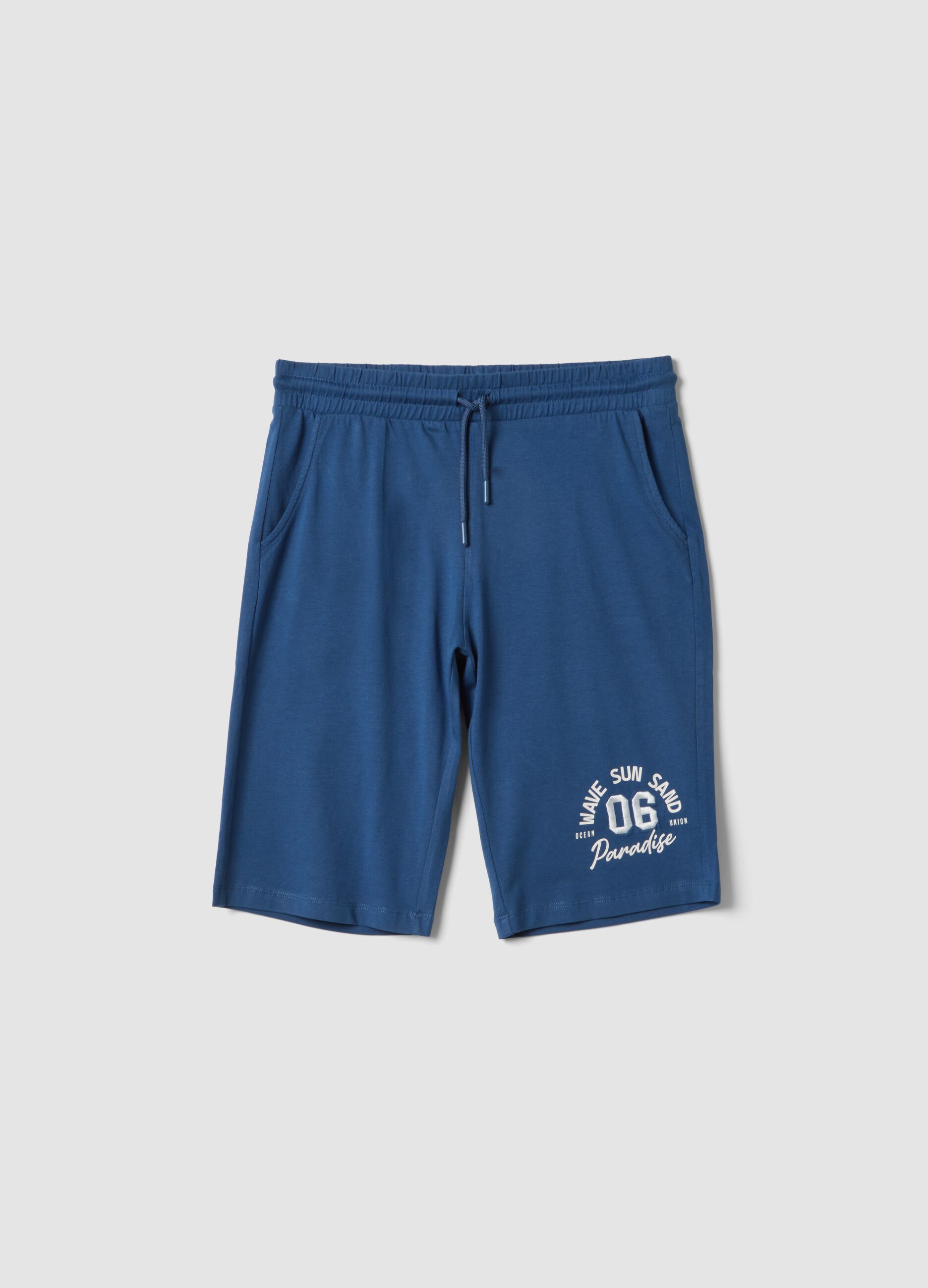 Pantaloni corti in puro cotone blu da ragazzo regular fit