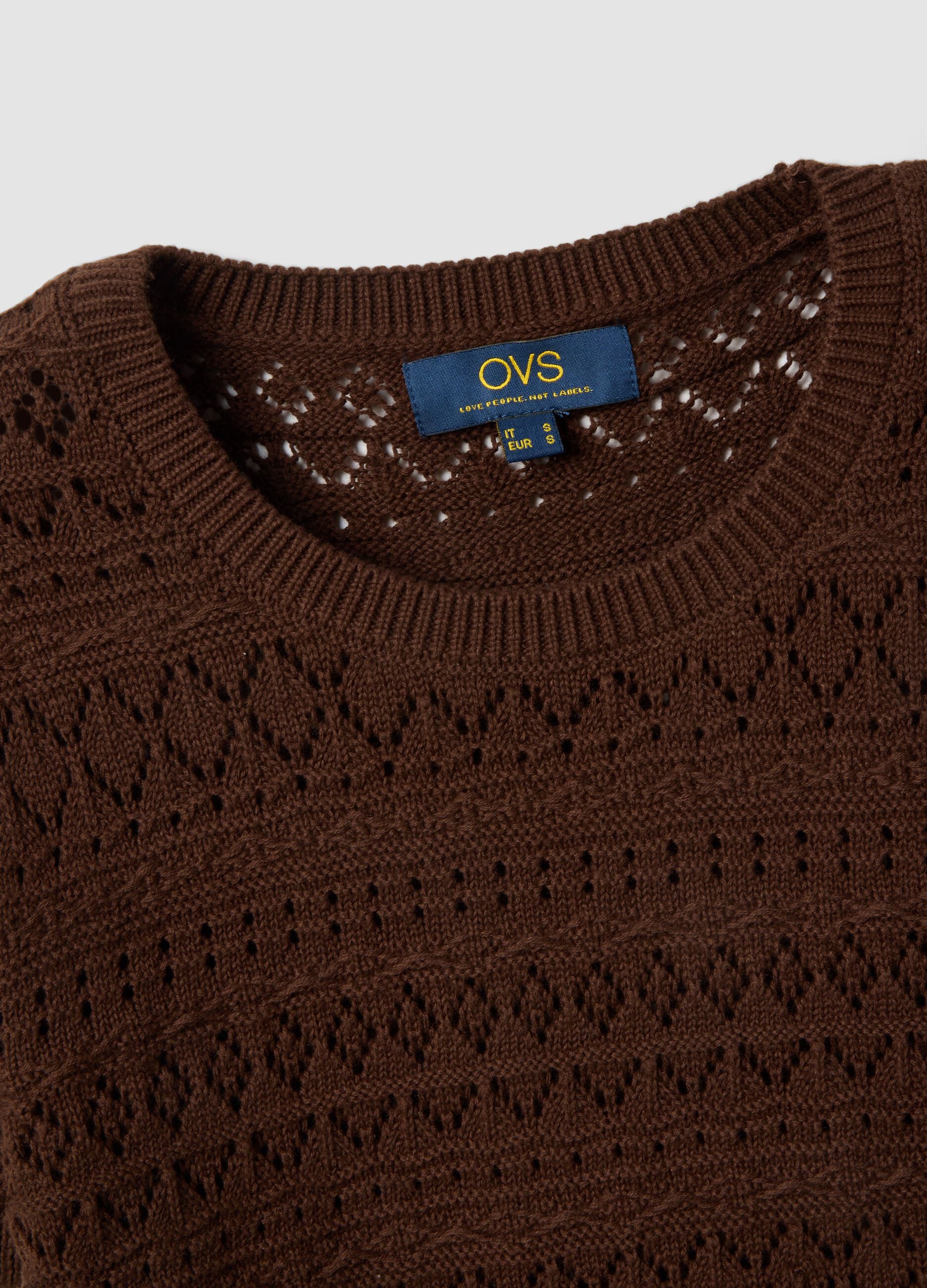 Maglia in puro cotone marrone regular fit con lavorazione a maglia