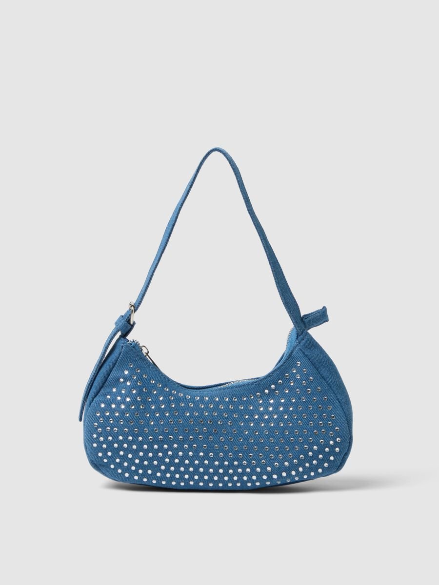 Blue cotton girl's bag with studs_0