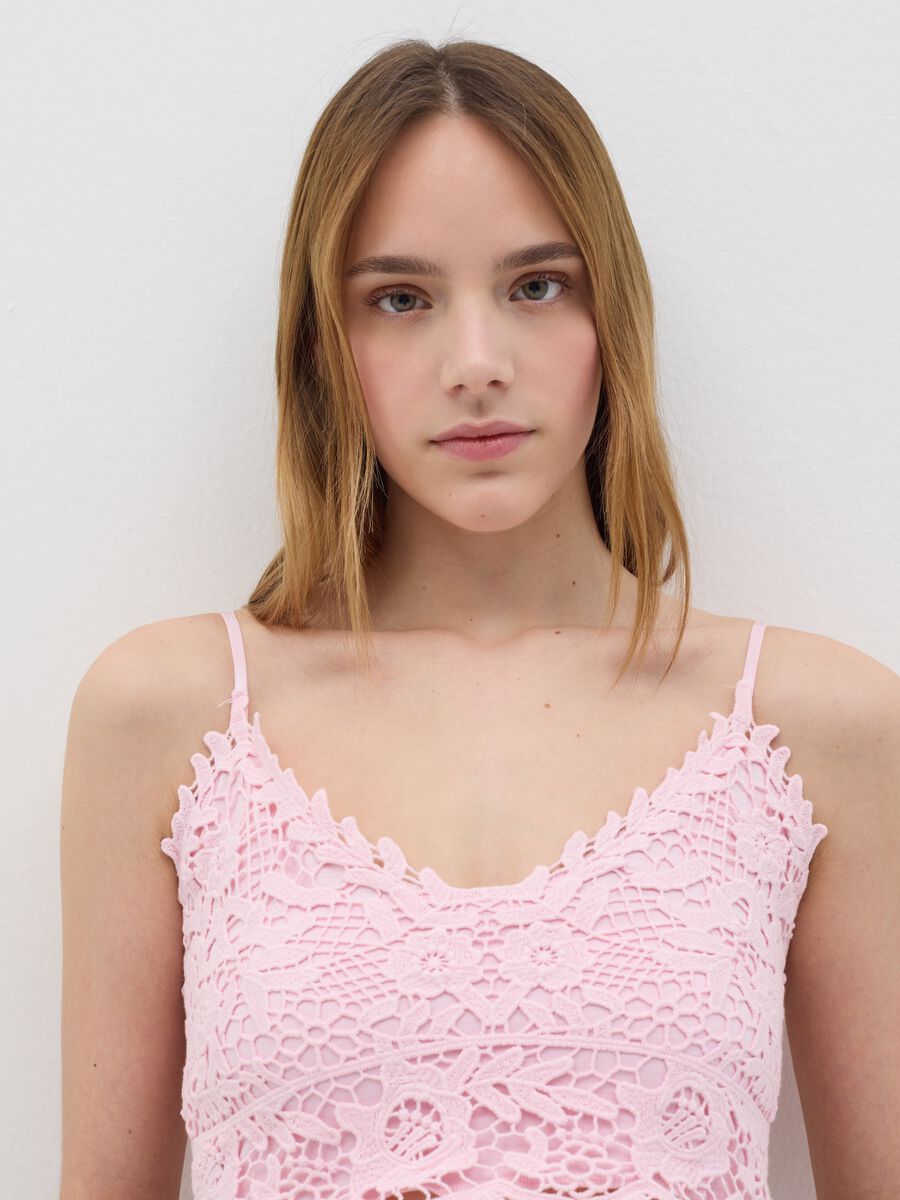 Pink Cotton Lace Crop Top_3