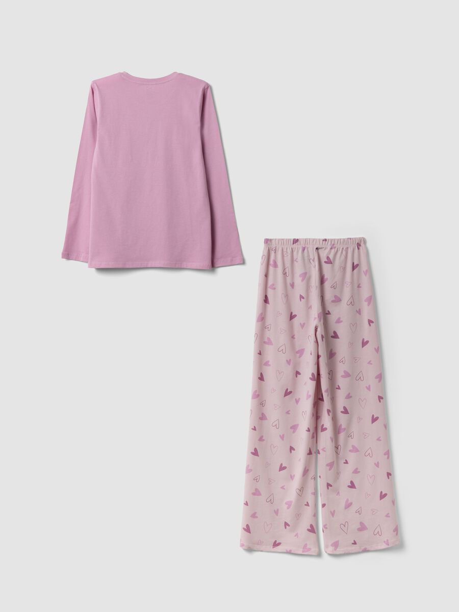 Pink long organic cotton jersey pyjamas with prints for girls_1