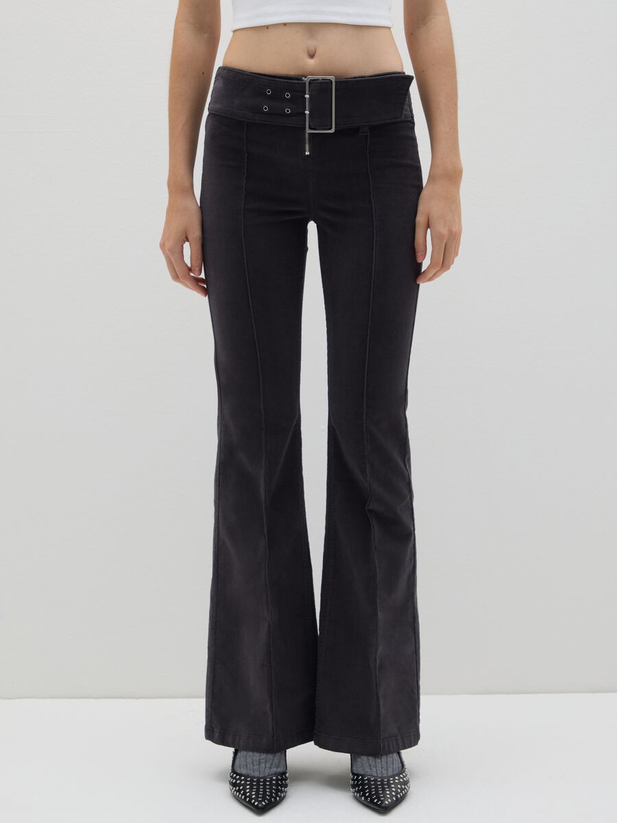 Black Corduroy Flare Trousers_1