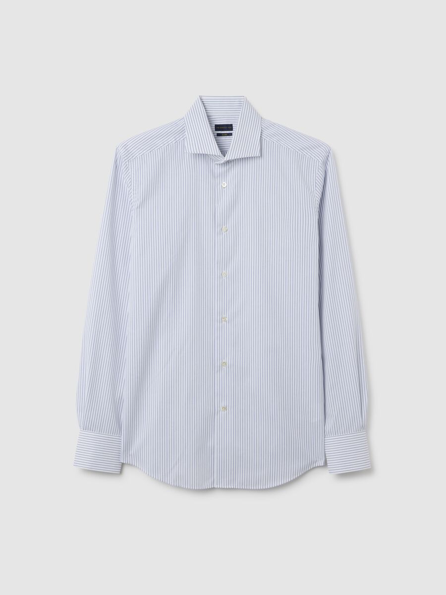 Light blue shirt with white stripes in pure cotton slim fit_0