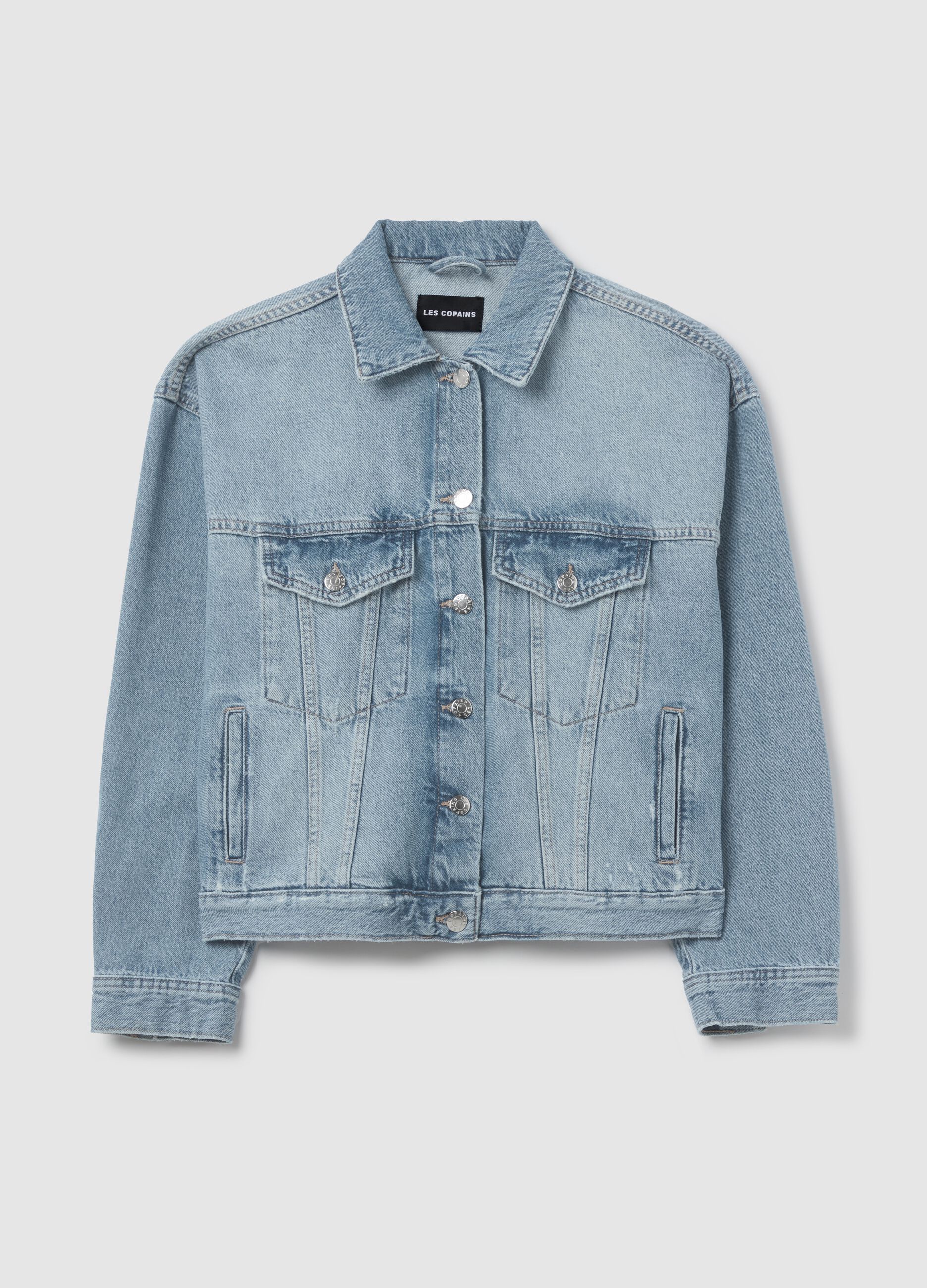 Giacca corta in denim acid wash