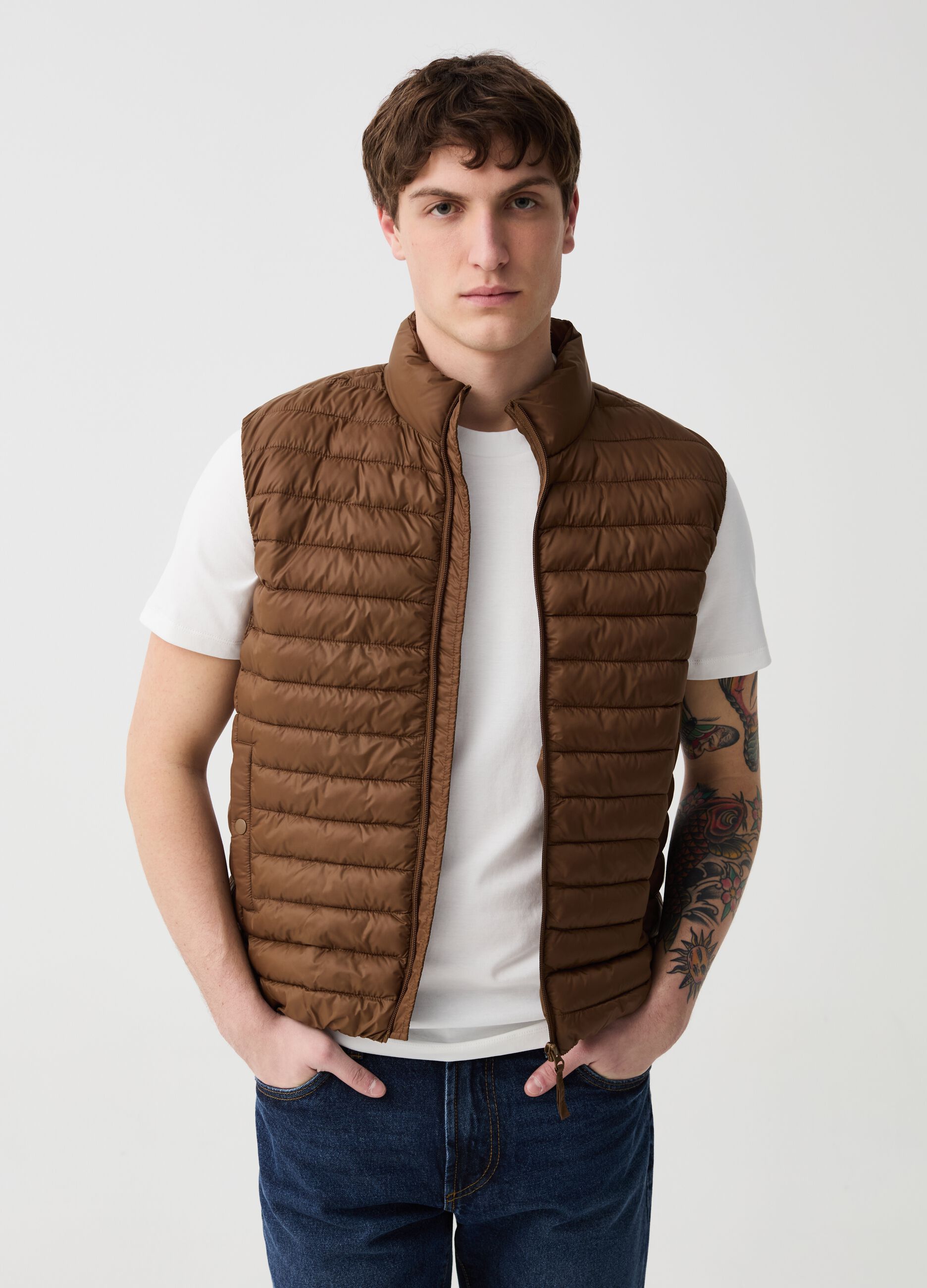 Ultralight quilted gilet with high neck