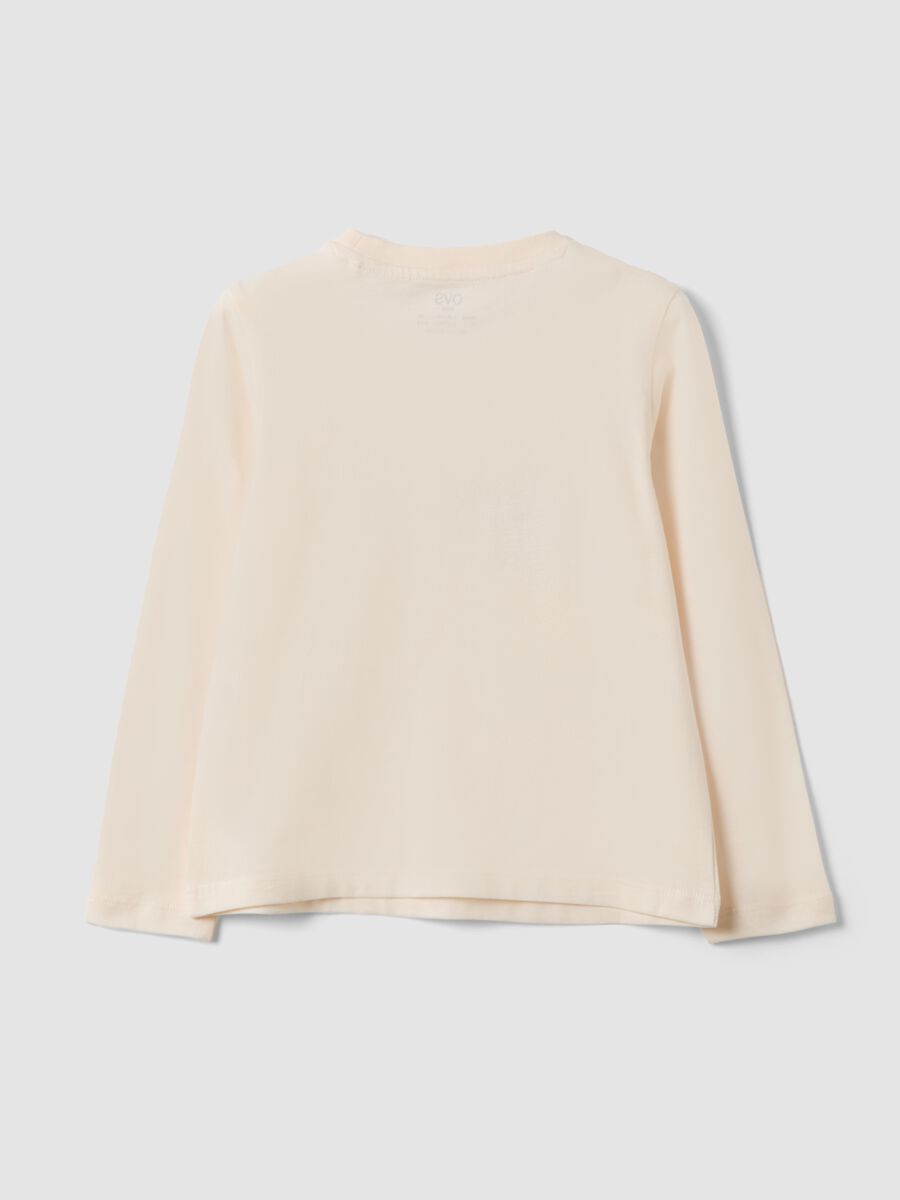 Beige long-sleeved organic cotton T-shirt with front print_1