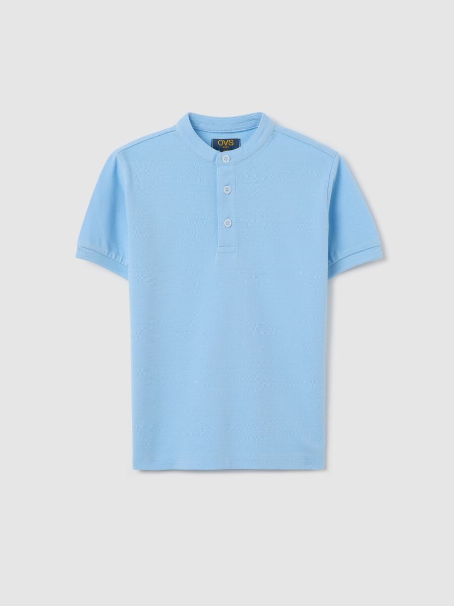 Light blue polo shirt in cotton with Mandarin collar_0
