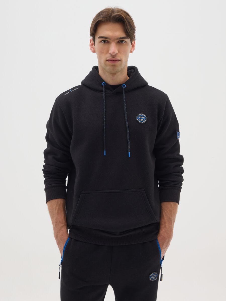 Felpa nera con cappuccio in misto cotone_0