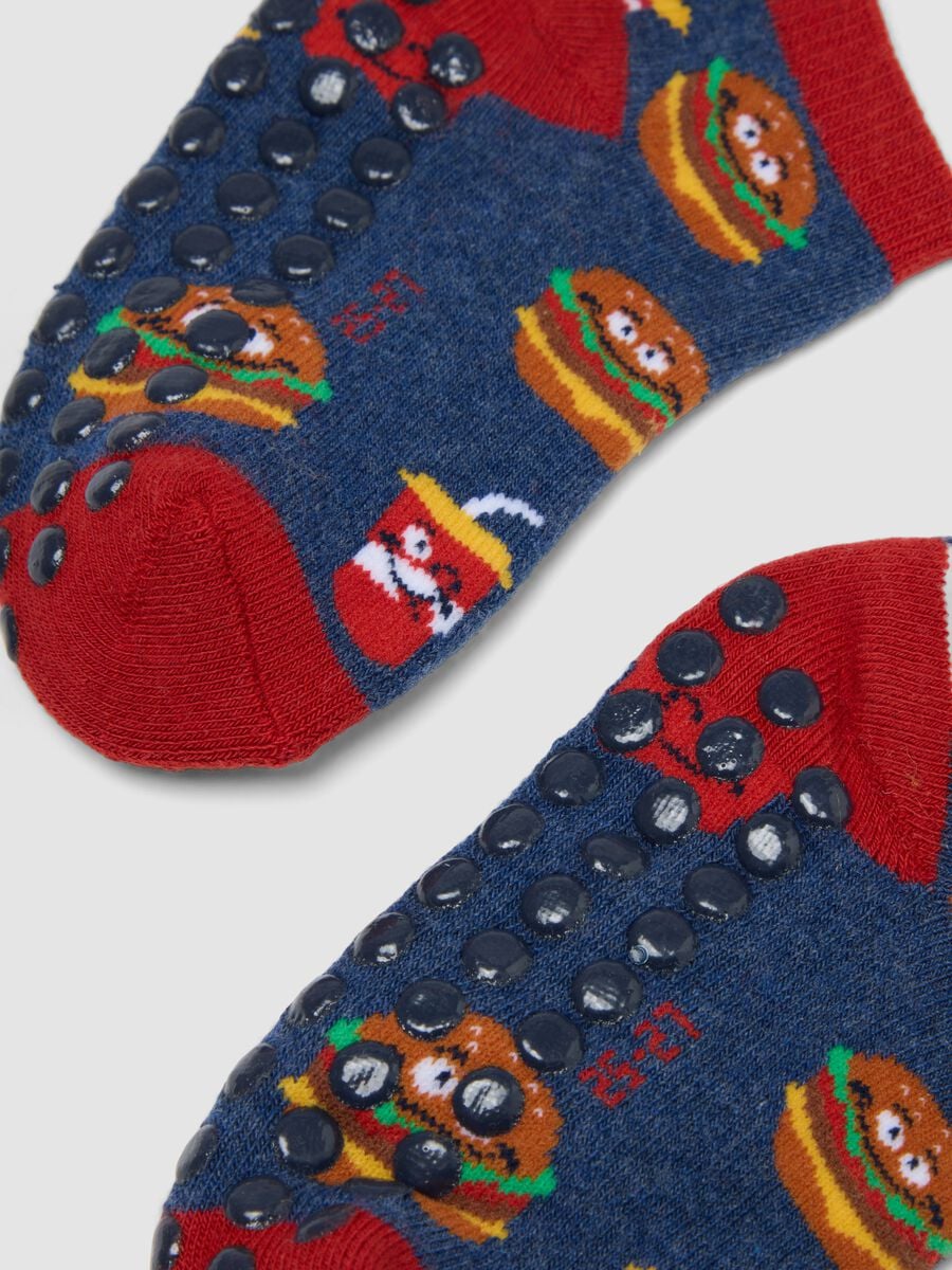 2-pack organic stretch cotton anti-slip socks with hamburger print_2