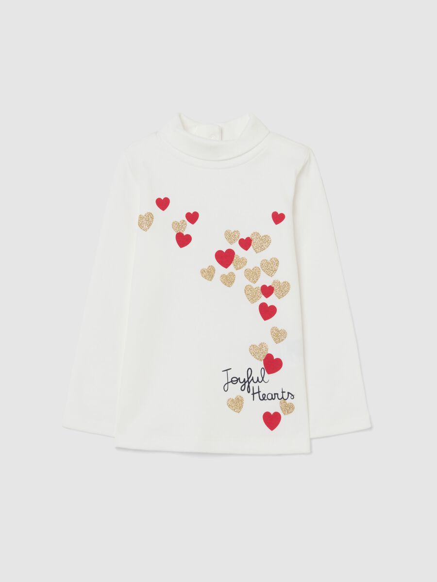White cotton baby girl top with glitter print, regular fit_0