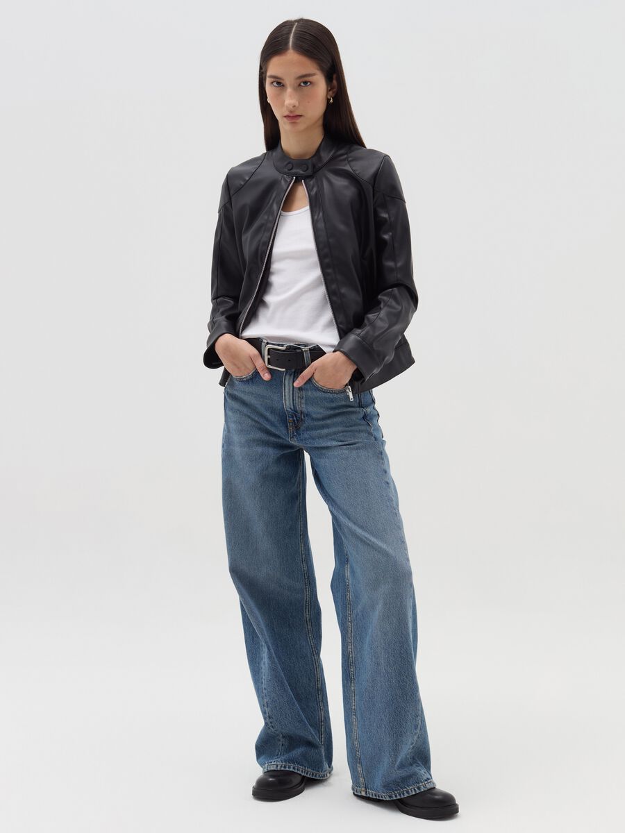 Full-zip biker jacket with buttons on the neck_1