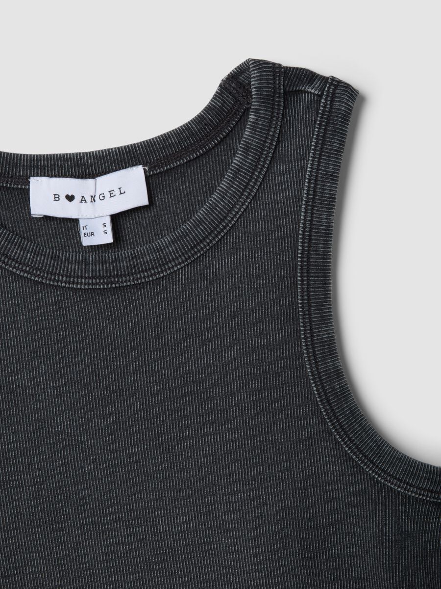 Grey ribbed stretch-cotton fitted tank top_5