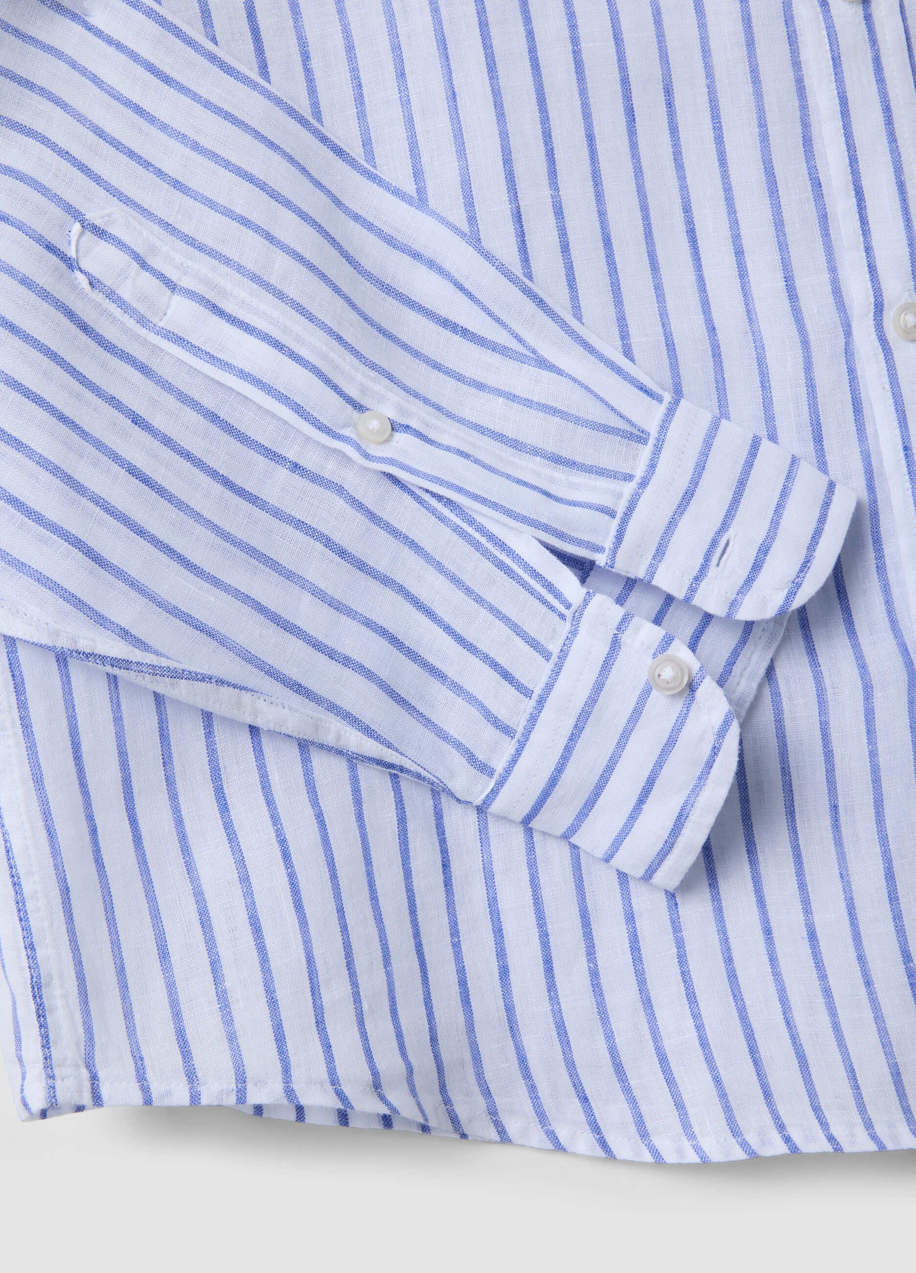 Light blue pure linen striped shirt with mandarin collar, regular fit