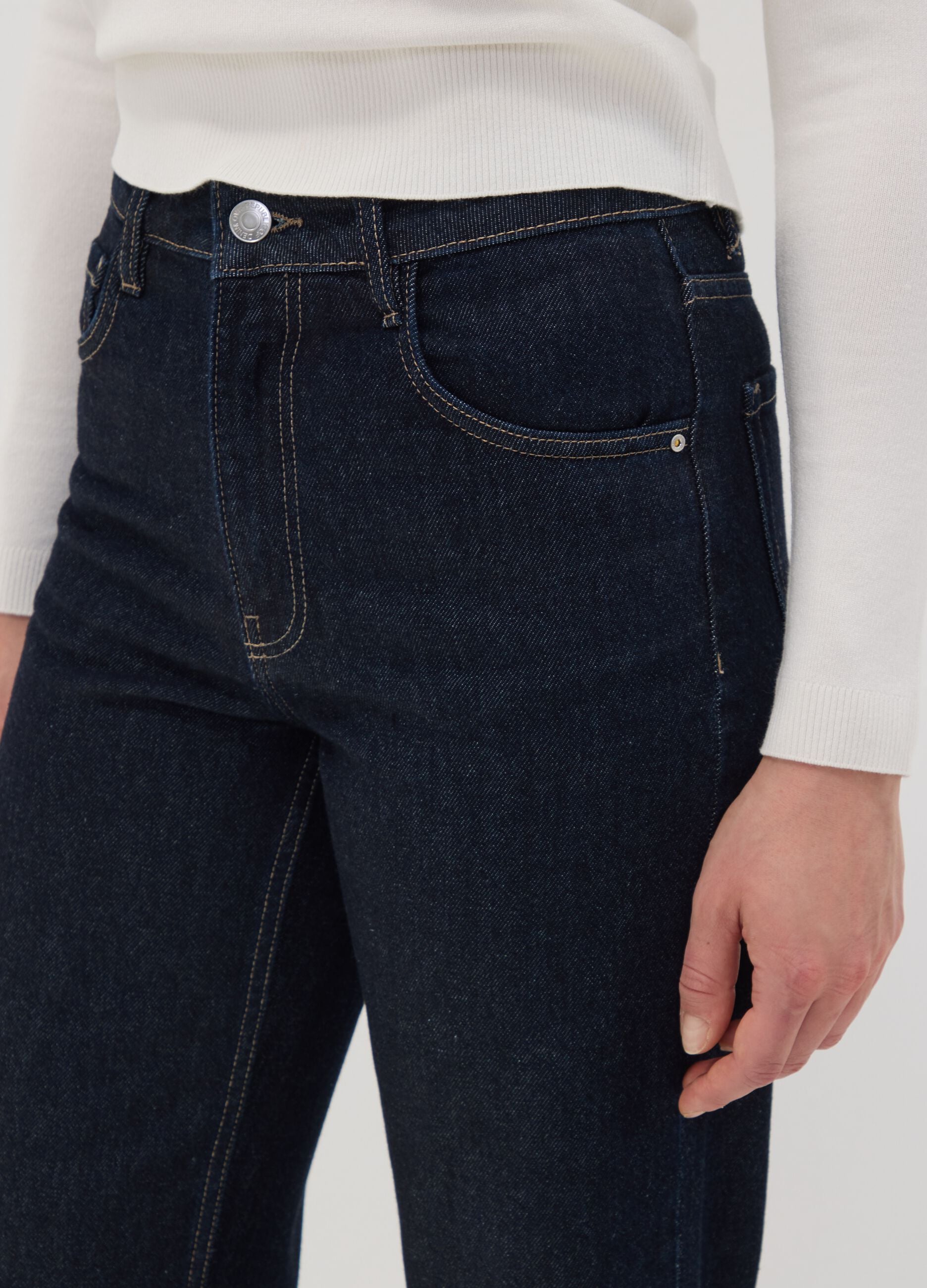 High-waisted wide-leg blue denim jeans in pure cotton