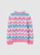 Pink and light blue cardigan with striped openwork design_1