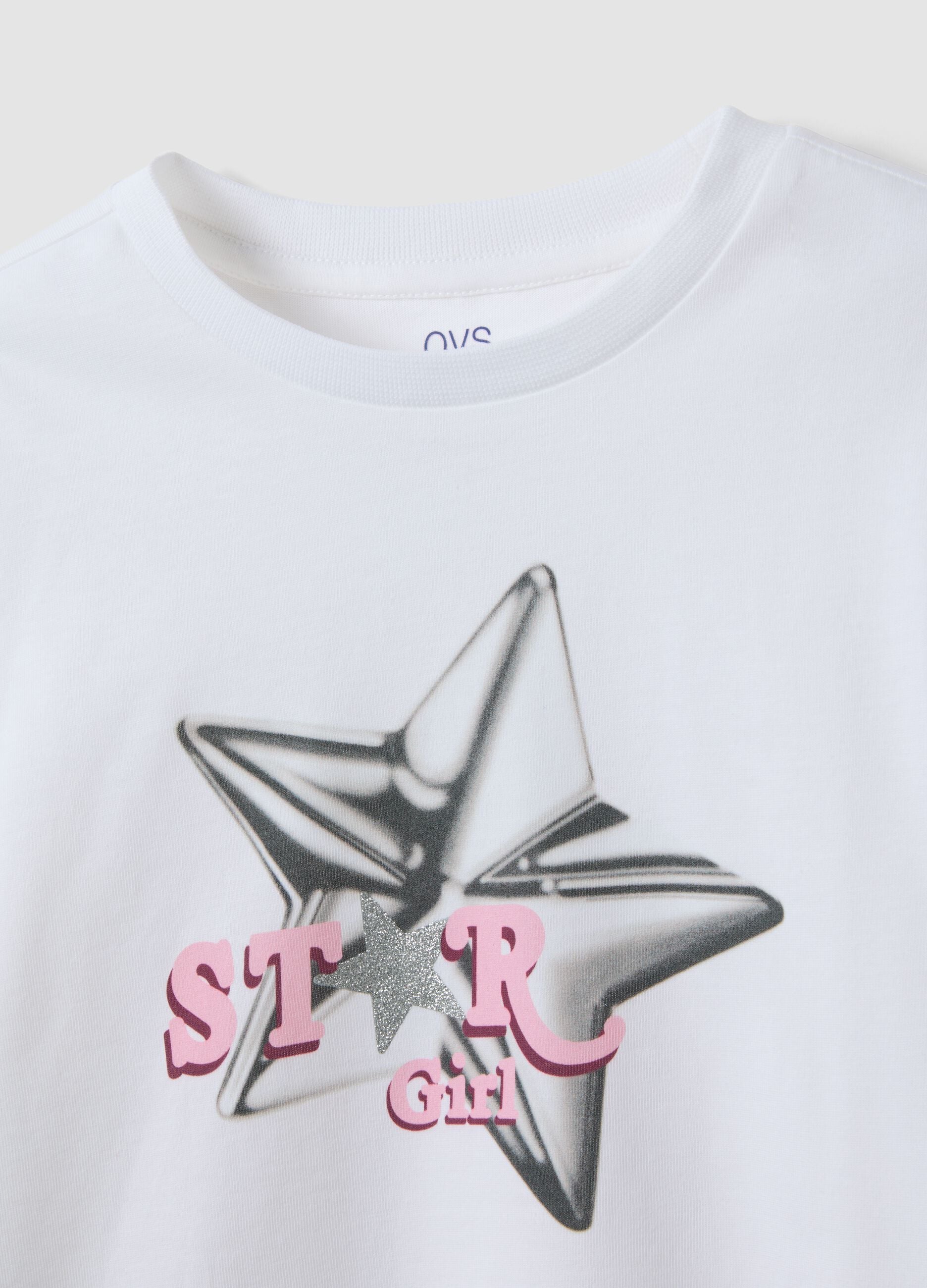 Pink pure organic cotton star-print T-shirt for girls
