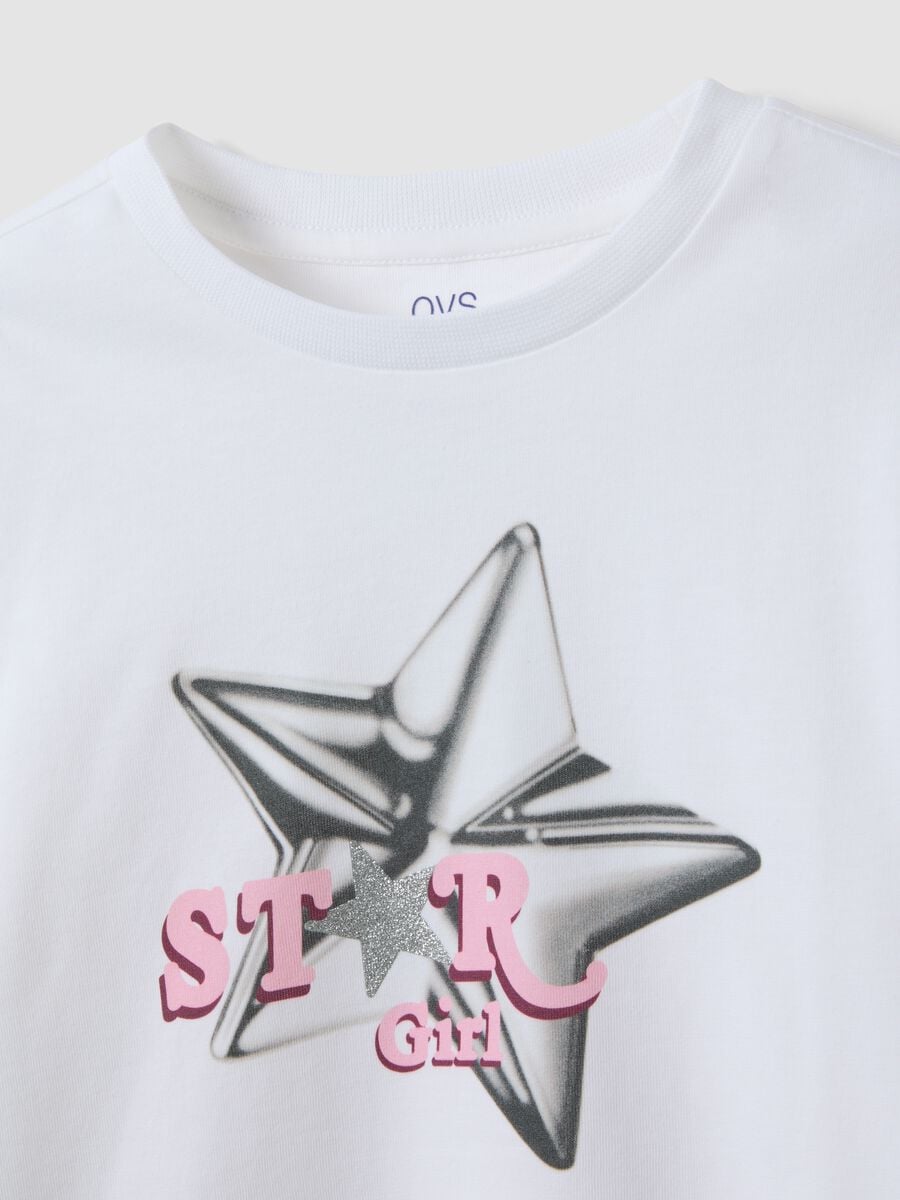 T-shirt rosa in puro cotone organico con stampa stella per bambina_2