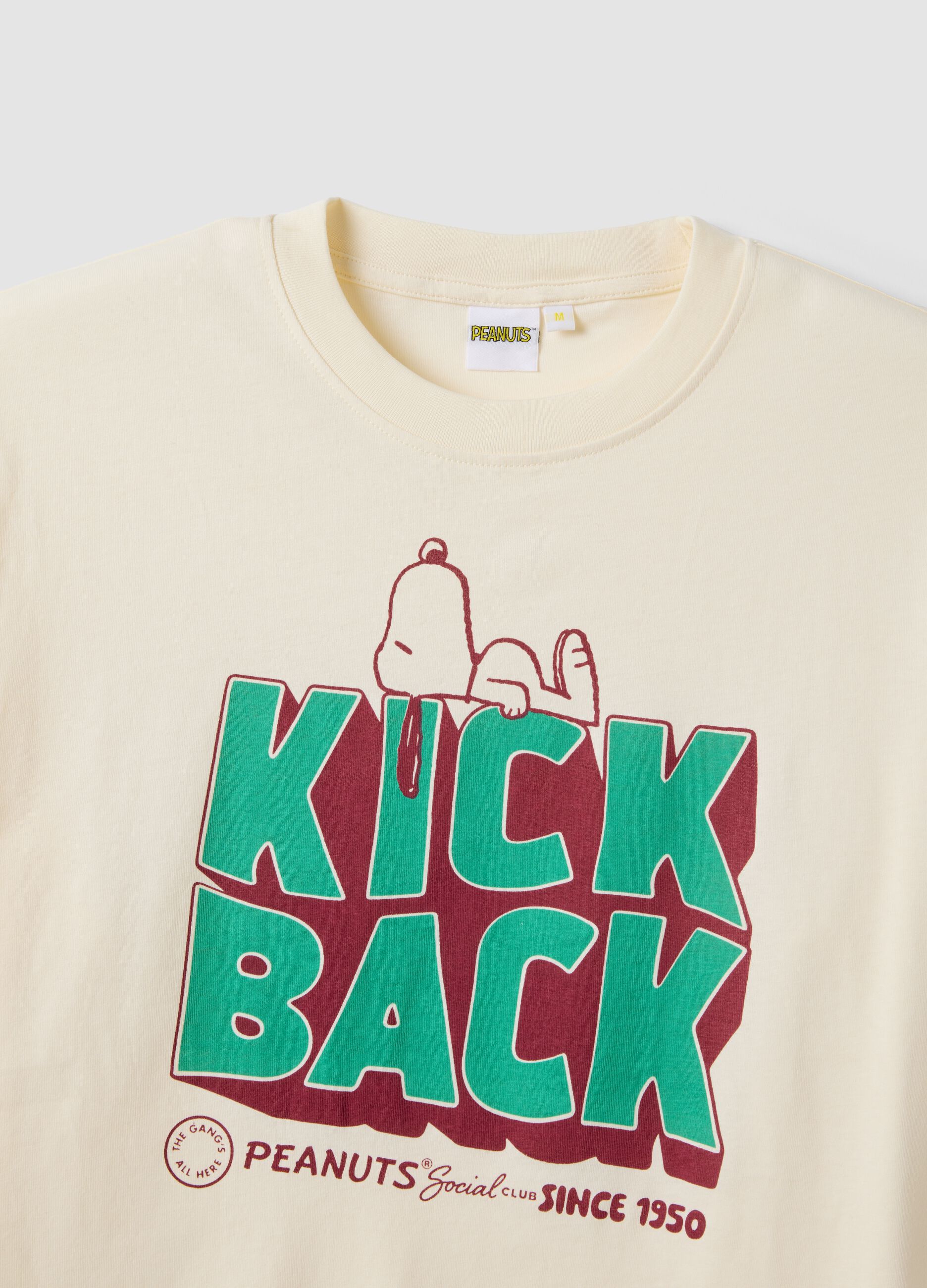 White pure cotton Peanuts print T-shirt, relaxed fit
