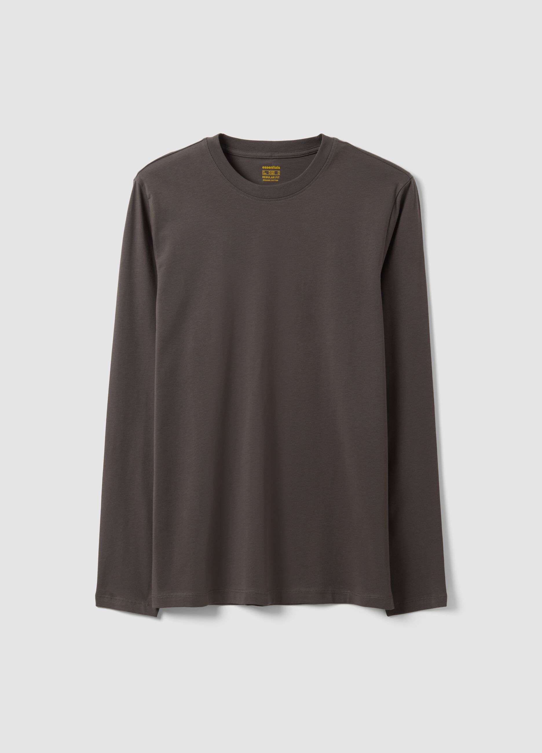Grey long-sleeve crew-neck T-shirt in 100% organic cotton