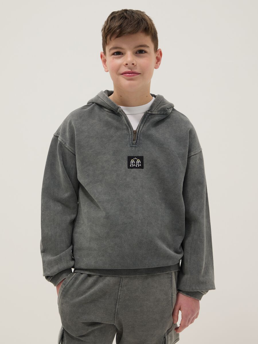 Boy's oversized fit grey cotton TieDye sweatshirt_0